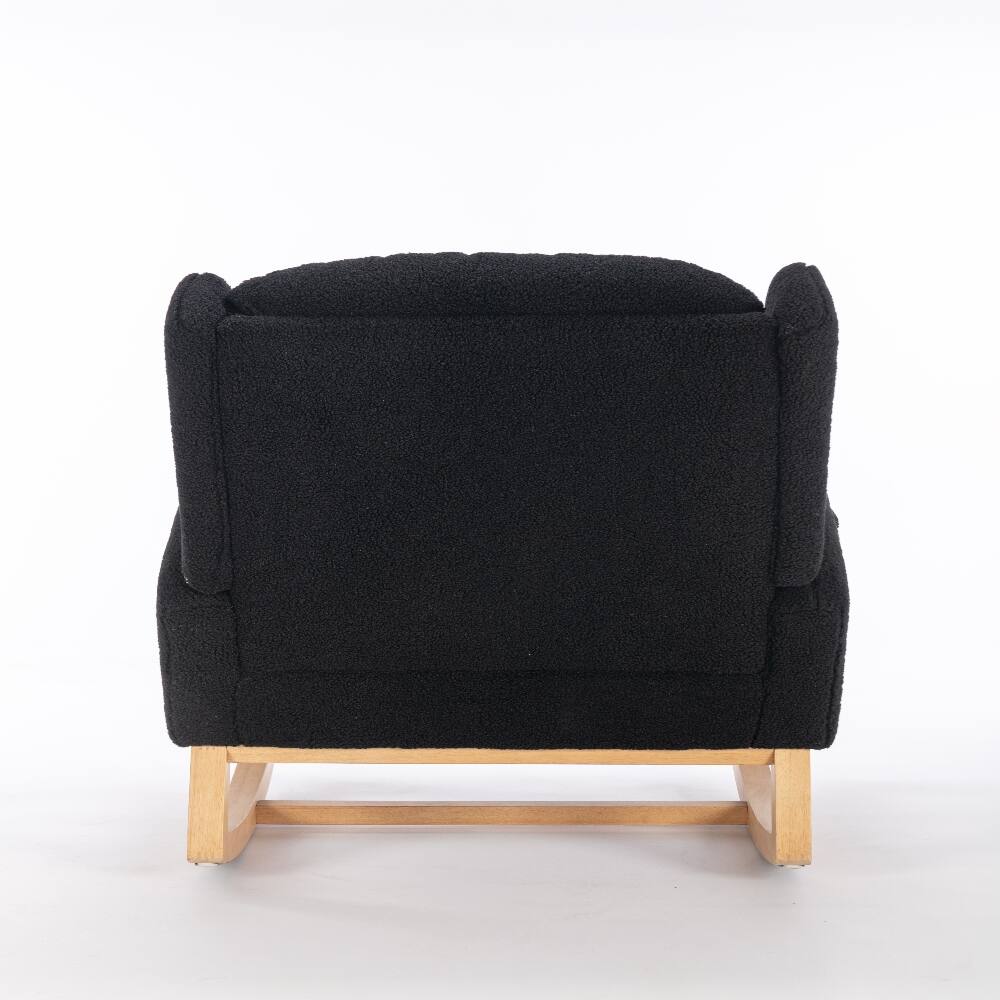Alt View 10. Loheer - Loheer Black Teddy Fabric Nursery Rocking Chair with Wingback, Solid Wood Base Leisure Rocker, High Backrest - Black.