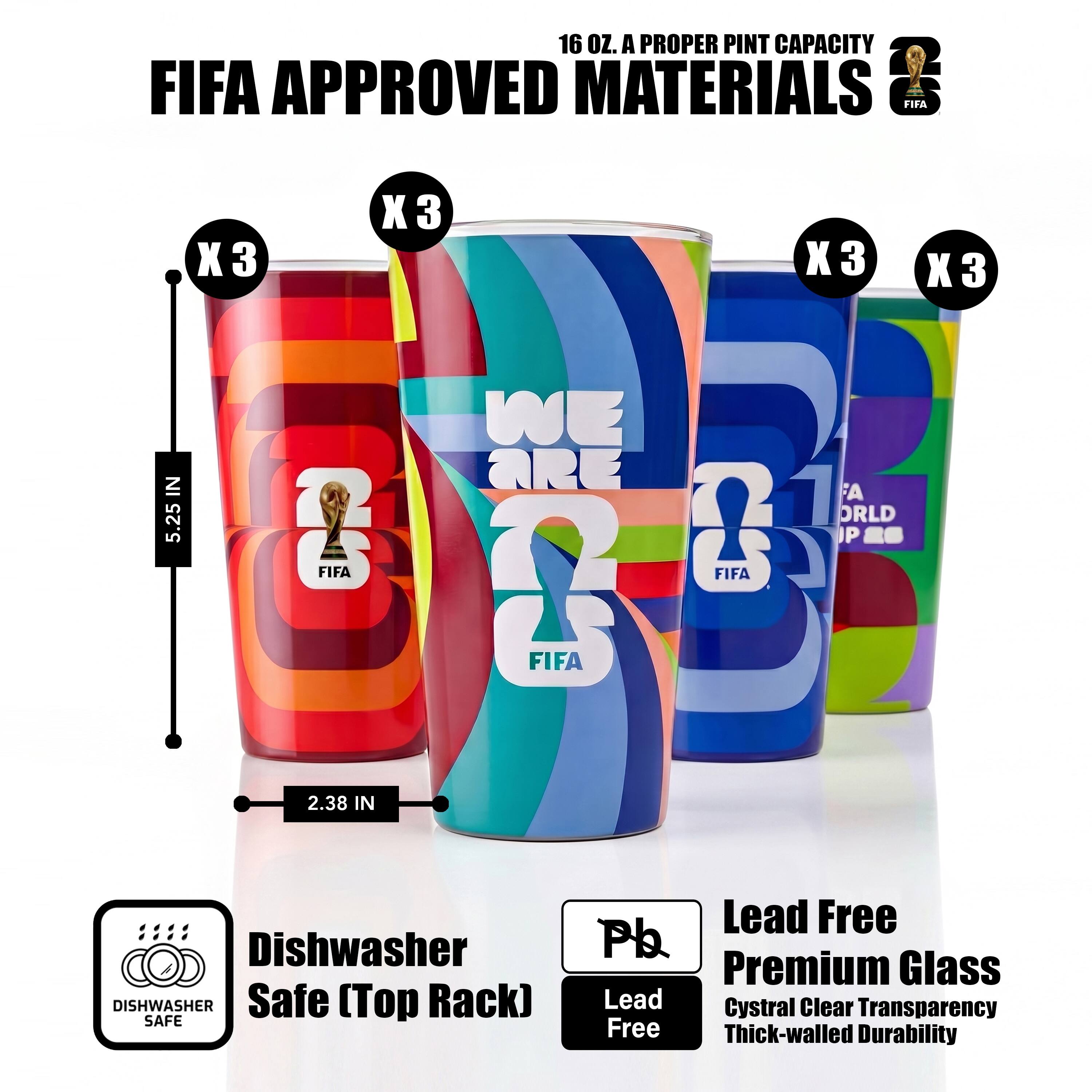 16 OZ. A PROPER PINT CAPACITY  
FIFA APPROVED MATERIALS  
X3 X3 X3 X3  
WE ARE A WORLD  
5.25 IN  
Dishwasher Safe (Top Rack)  
SAFE  
Lead Free Pb  
Premium Glass  
Lead Free  
Crystal Clear Transparency  
Thick-walled Durability