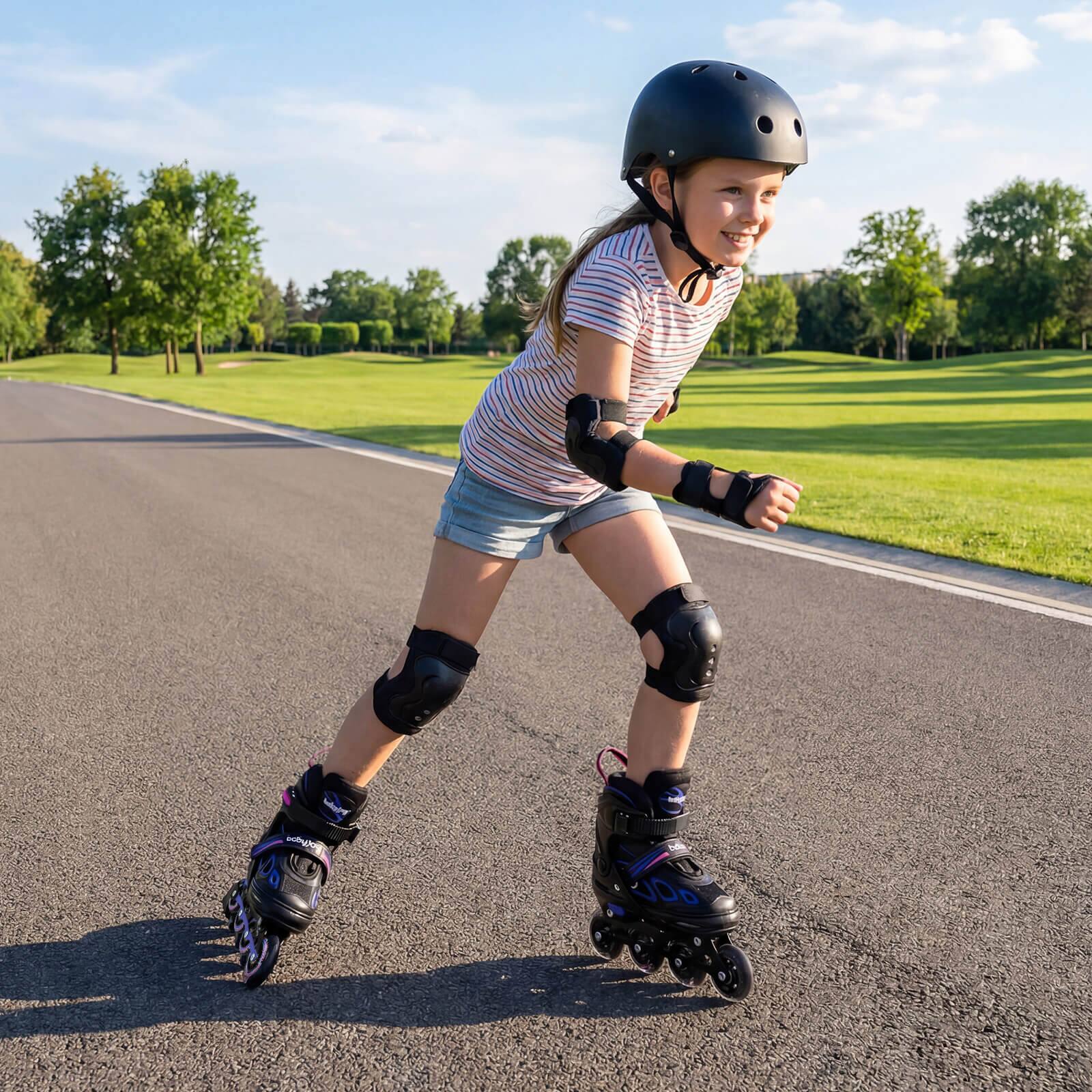 Alt View 1. Costway - Costway Adjustable Kids' Inline Skates Ages 7-9 4 Sizes Adjustable Blade Roller with Light-up Wheels - Purple & Black.