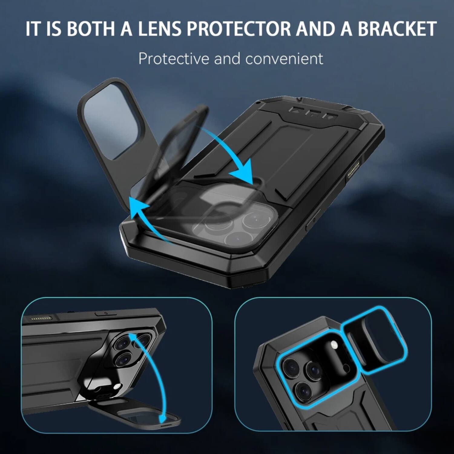 IT IS BOTH A LENS PROTECTOR AND A BRACKET  
Protective and convenient