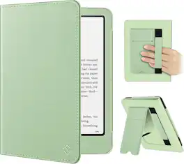 Fintie - Case for 7"/6.8" Kindle Paperwhite 12th/11th Gen & Kindle Colorsoft PU Leather Stand Cover Foldable Kickstand Hand Strap - Sage Green
