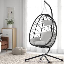 Tiramisubest - Egg Chair with Stand Indoor Outdoor Swing Chair Patio Wicker Hanging Egg Chair for Bedroom,Living Room,Balcony - Light Gray
