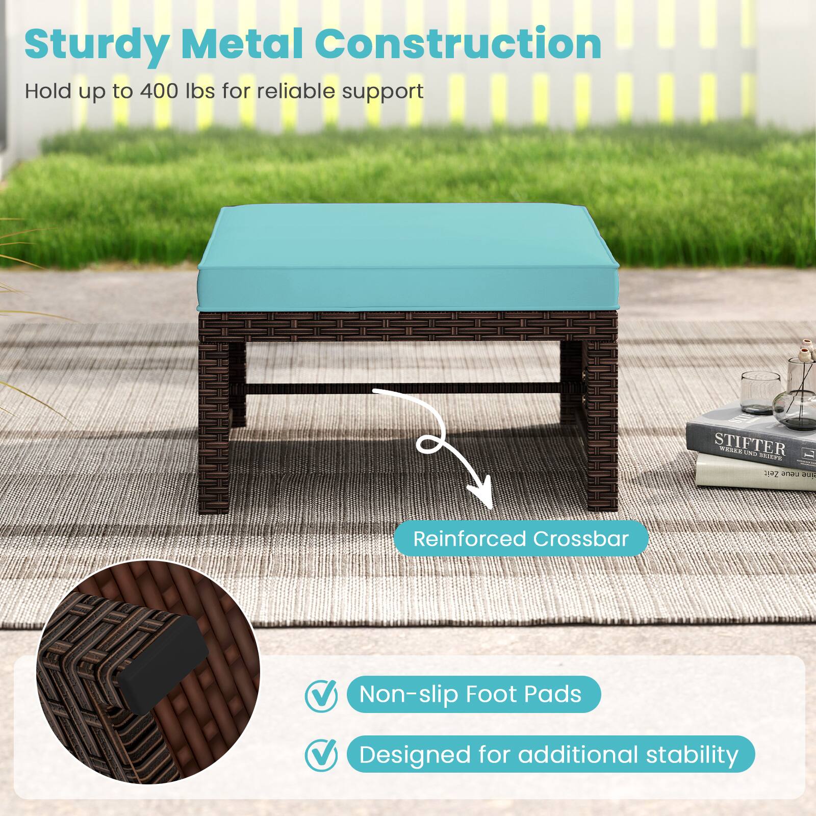 Sturdy Metal Construction  
Hold up to 400 lbs for reliable support  

Reinforced Crossbar  

Non-slip Foot Pads  
Designed for additional stability