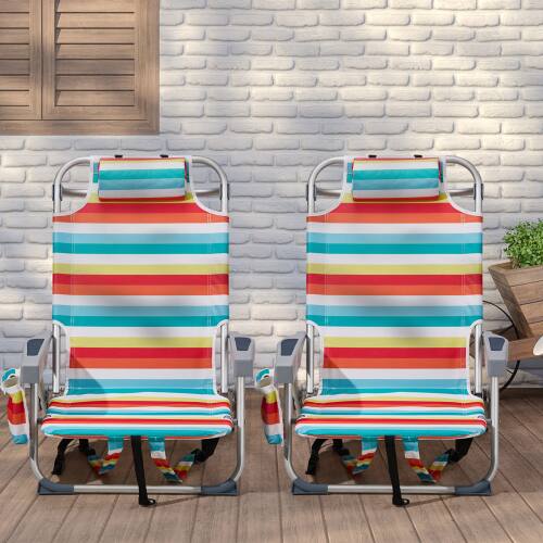 Alt View 8. Winado - Backpack Beach Camping Chair Folding Adjustable Heavy Duty Aluminum with Cup Holder, Towel Bar for Outdoor Beach Camping - Rainbow Stripes.