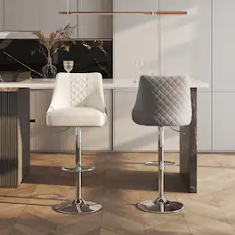 POVISON - Modern Adjustable Height Bar Stools Set of 2, Leather Bar Stools with Backs, Upholstered Bar Stools, Gray & Gray - Gray & Light Gray PU Leather