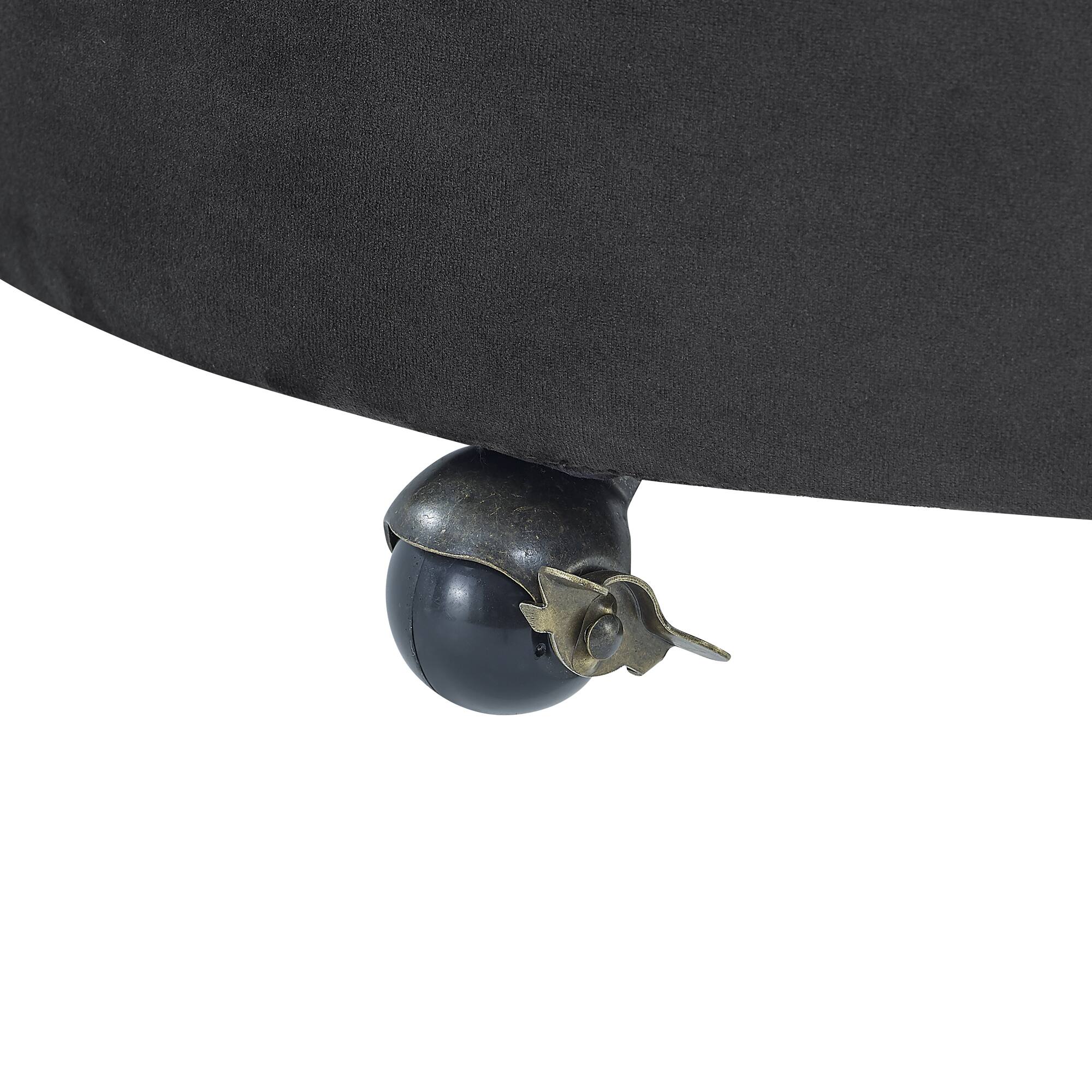 Alt View 4. Trinkets Crazed - Velvet Upholstered Swivel Chair for Living Room, with Button Tufted Design and Movable Wheels, Including 3 Pillows - Black.