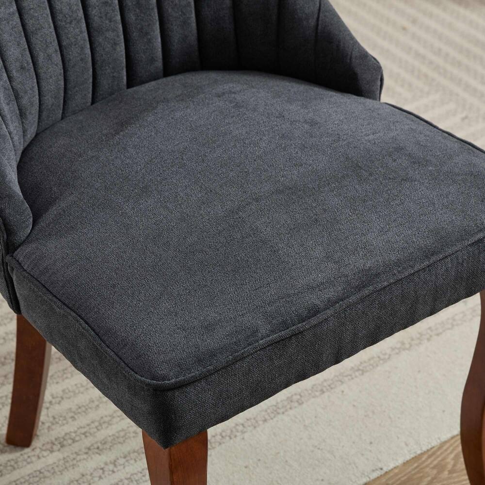 Alt View 7. Loheer - Loheer Black Upholstered Dining Chairs Set of 2 High Back Fabric Kitchen Chairs with Solid Wood Legs - Black.