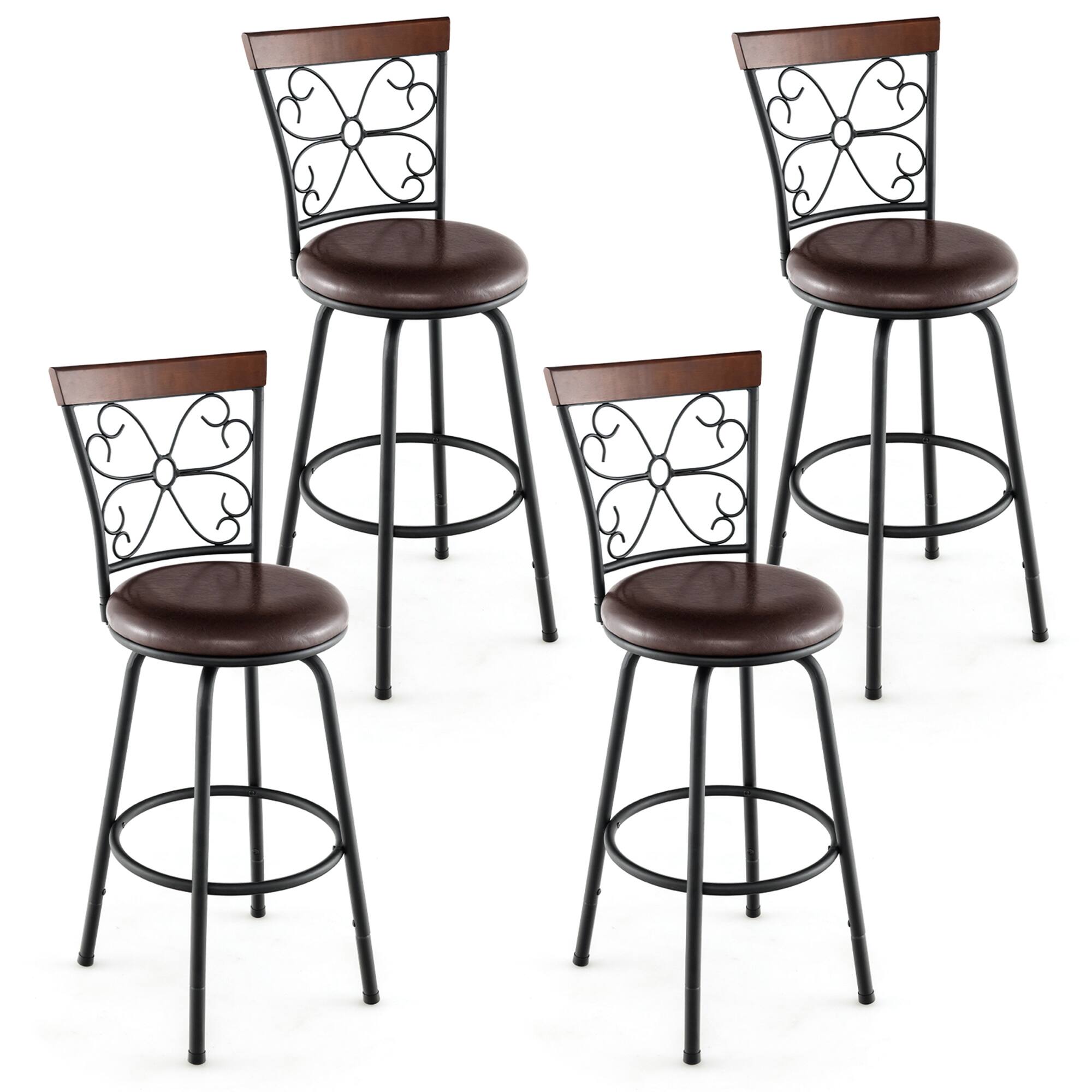 Front. Costway - Costway Set of 4 24/30 Inch Adjustable Swivel Barstools Metal Dining Chairs - Black,Brown.