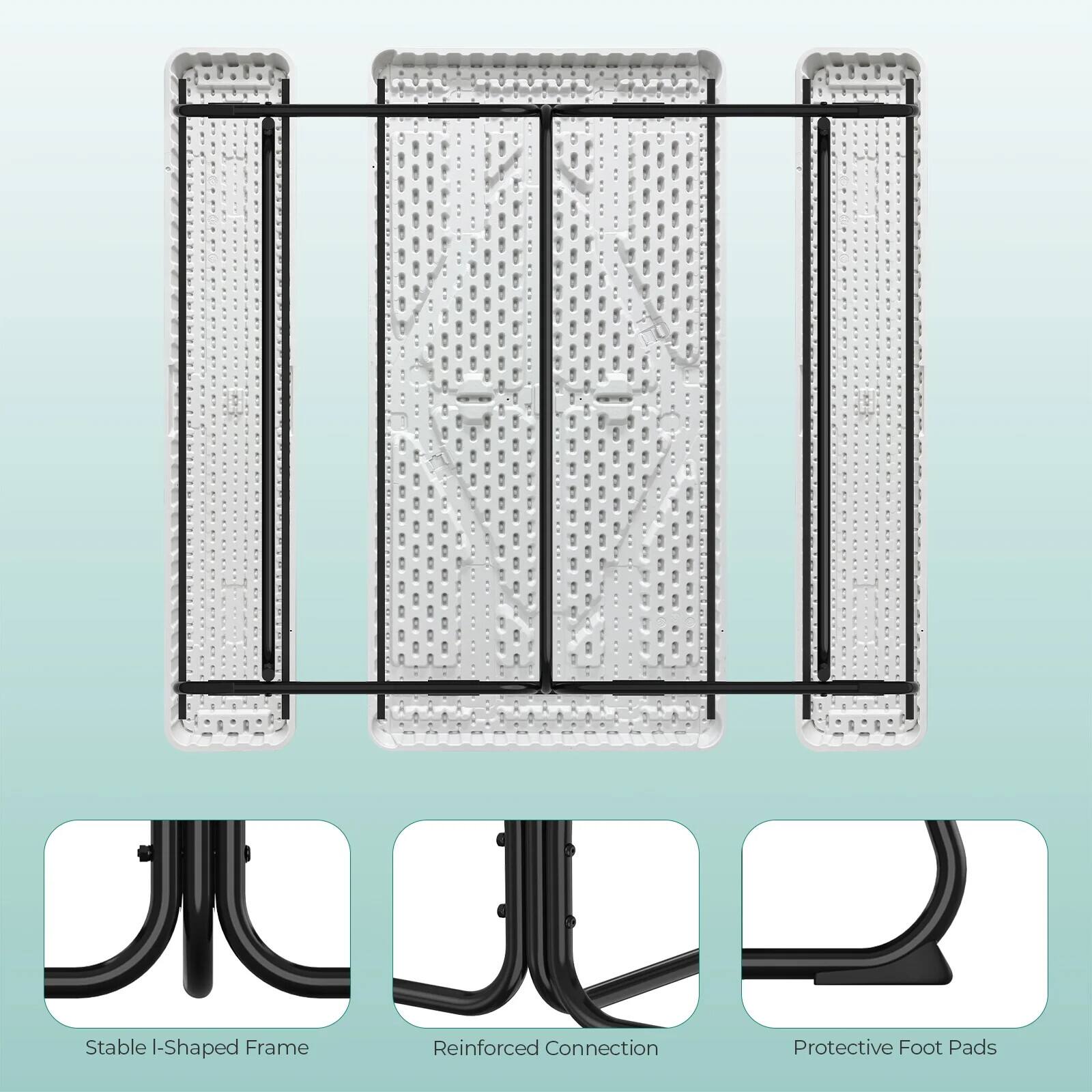 Stable I-Shaped Frame  
Reinforced Connection  
Protective Foot Pads