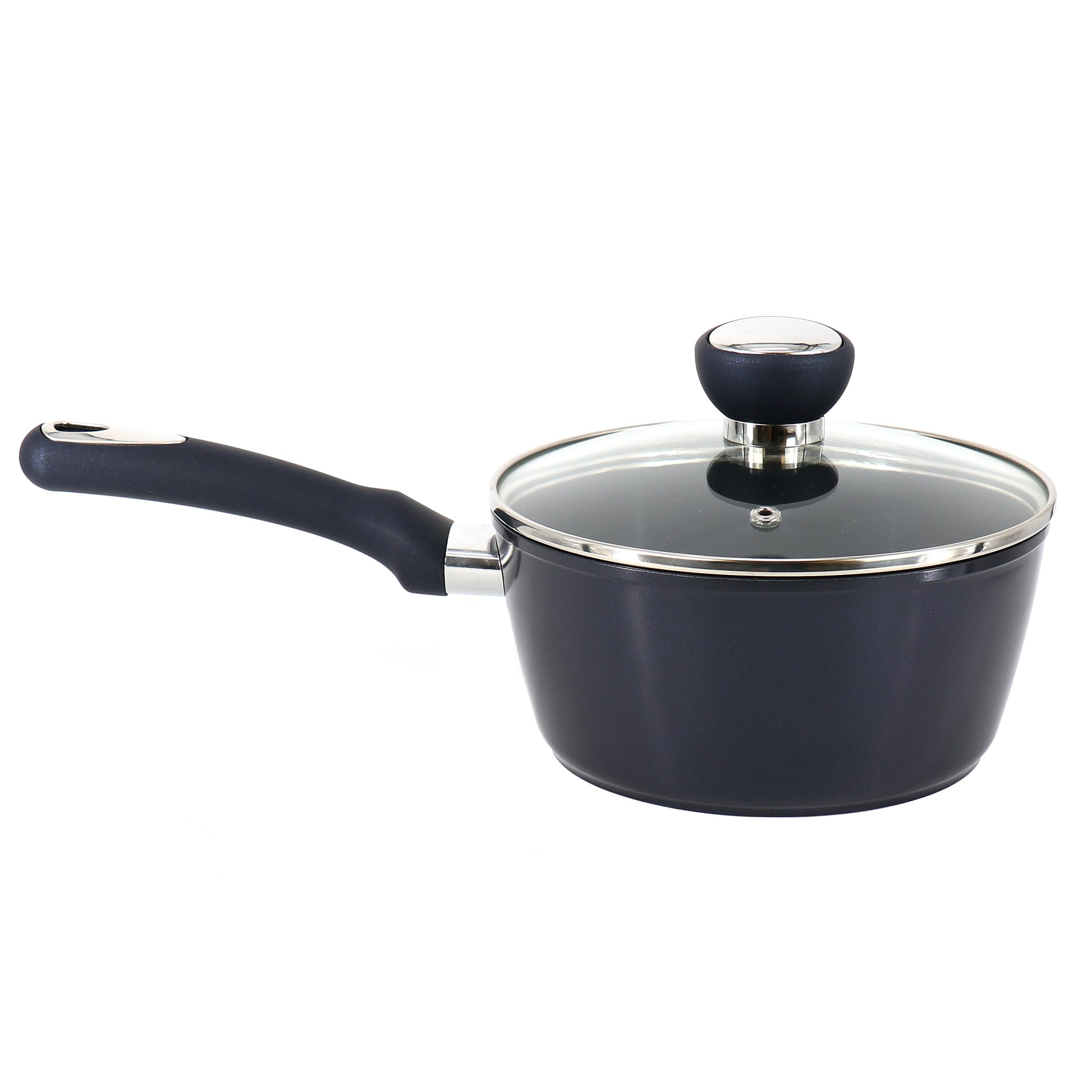 Front. Oster - Oster Hawke 1.9 Quart Ceramic Nonstick Aluminum Saucepan with Lid in Dark Blue - Blue.
