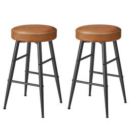 Songmics Home - Bar Stools Set of 2, Counter Height Bar Stools, Kitchen Counter Stools, Mid-Century Modern Backless Counter Stools - Caramel