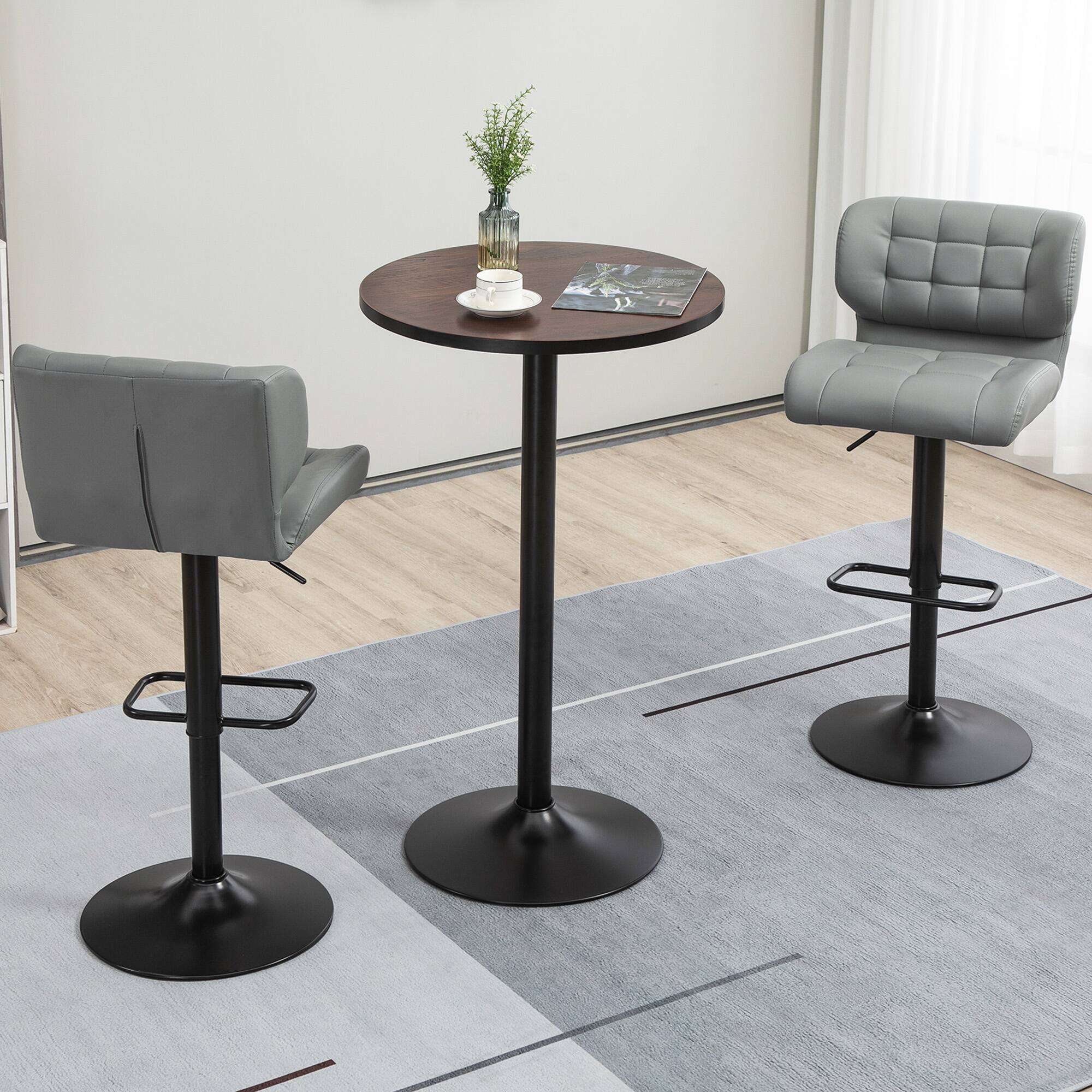 Alt View 8. Homcom - 42" H Bar Height Round Bar Table, Rustic Industrial Pub Table, Elm Wood Top Bistro Table with Metal Base - Black, Brown.