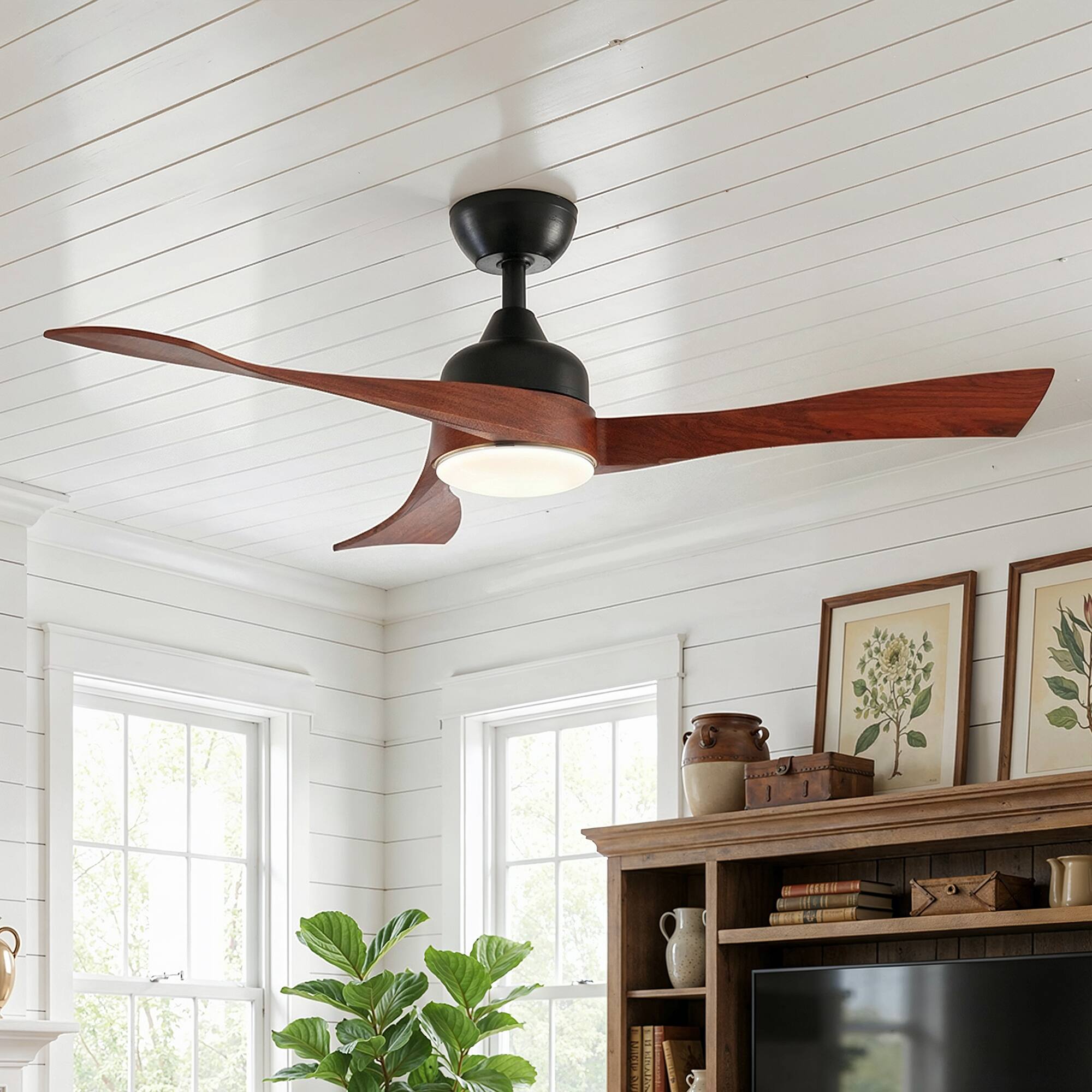 Alt View 4. Famapy - 42-Inch Walnut Wood Ceiling Fan with Light - Smart APP & Remote Control, Reversible DC Motor for Bedroom,Living Room - Wooden.
