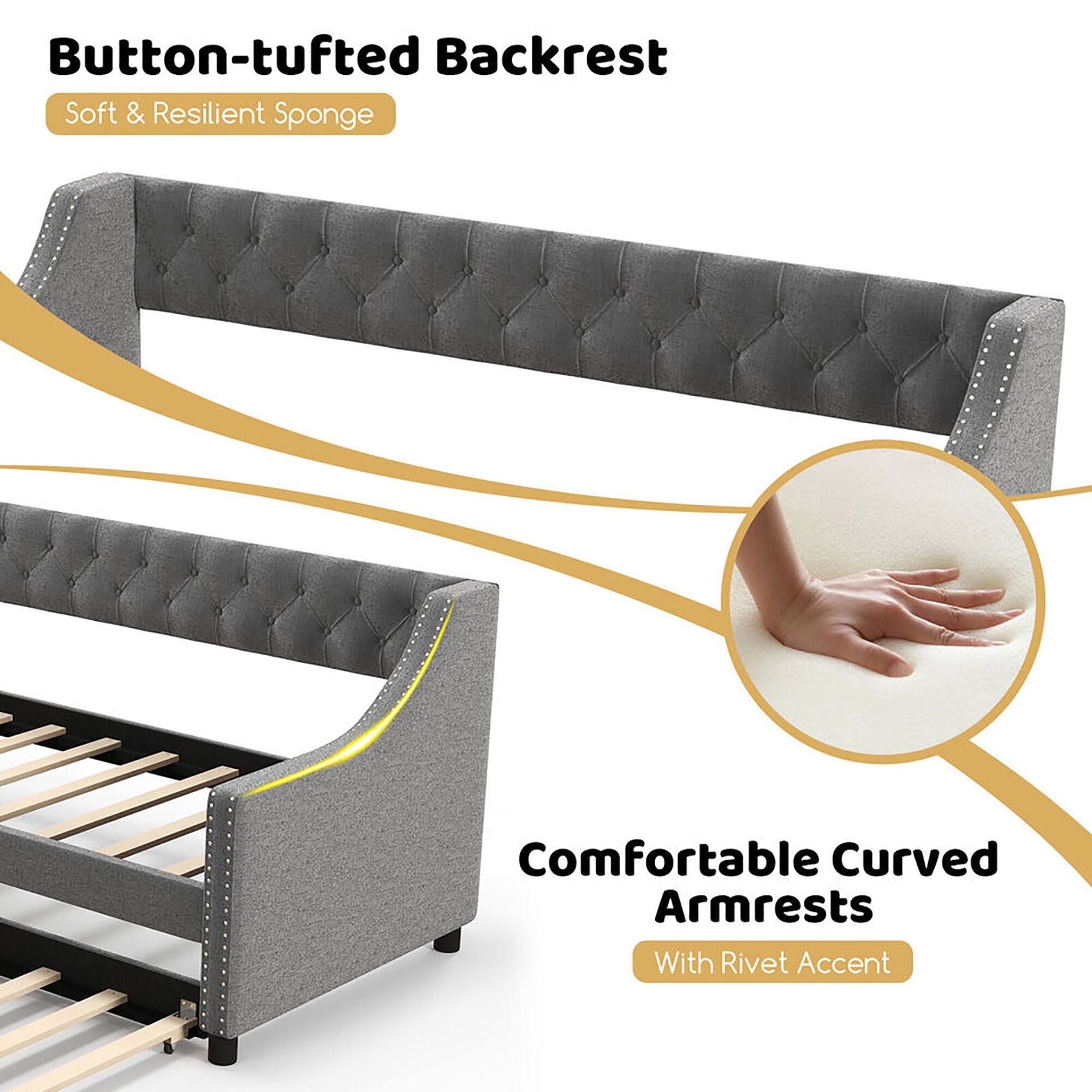Button-tufted Backrest  
Soft & Resilient Sponge  

Comfortable Curved Armrests  
With Rivet Accent