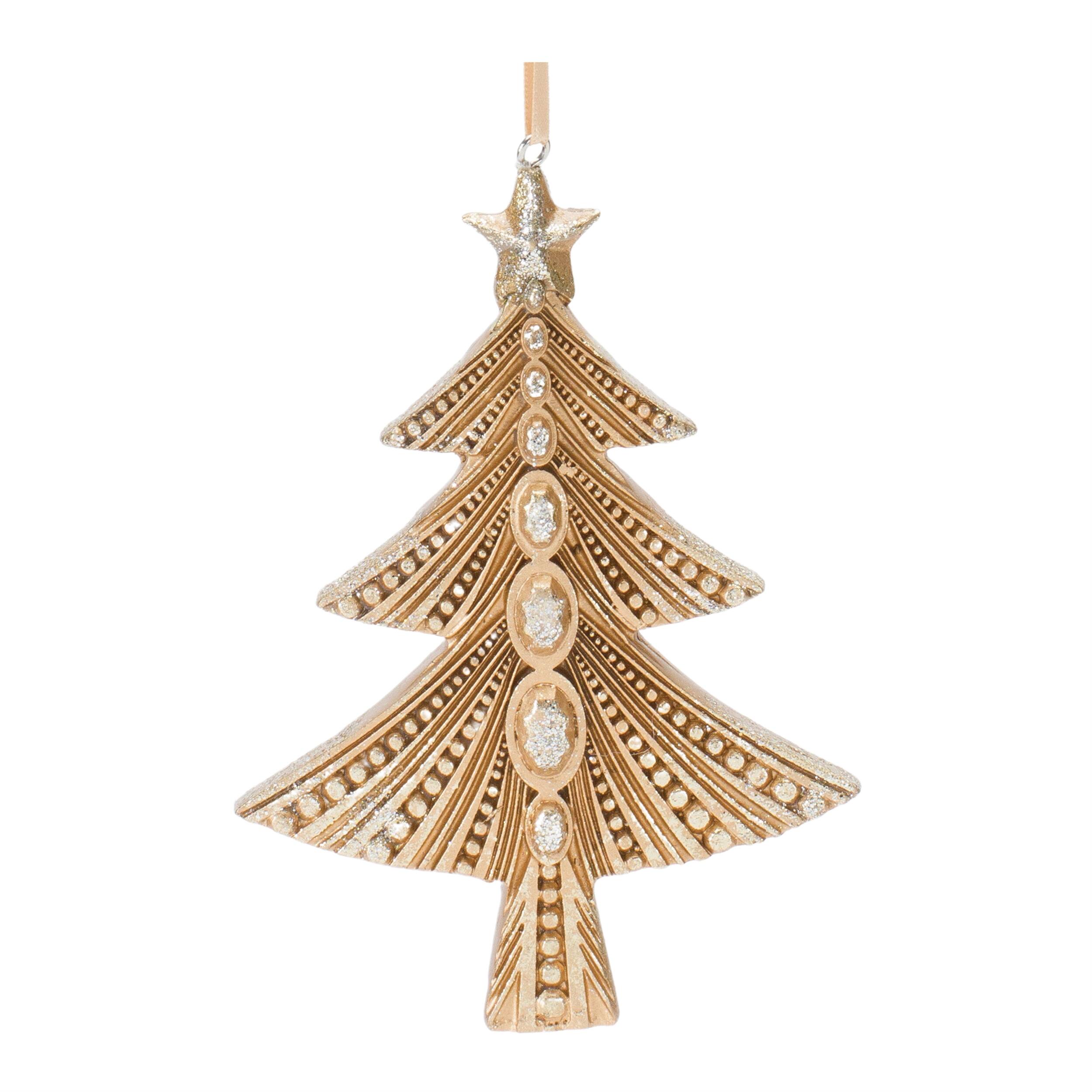 Back. BreeBe - Glittered Pine Tree and Snowflake Ornament (Set of 12) - Gold.