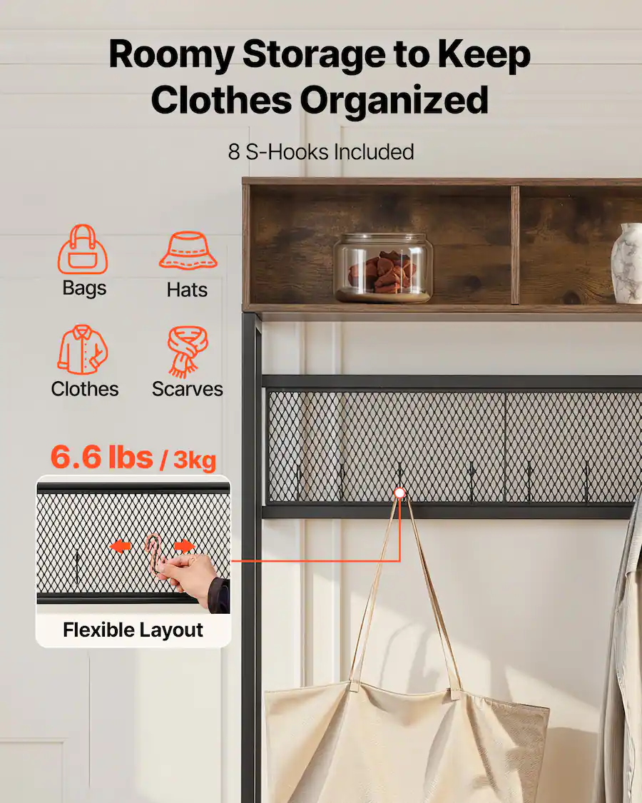 Material Rack Tree Design VEVOR Hall Tree, 70.9 in Coat Rack with Shoe Bench & 2 Drawers, 3 in 1 ...