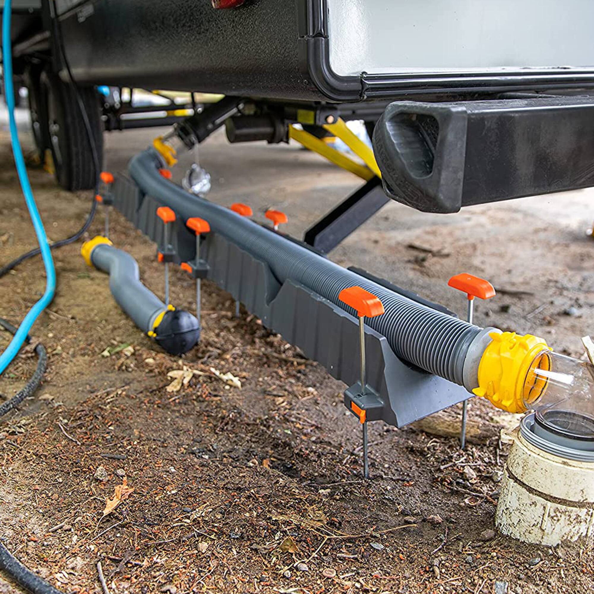 Alt View 3. Camco - Camco 43071 Adjustable Stackable Sewer Hose Drain Support Kit for RV (6 Troughs) - Gray.