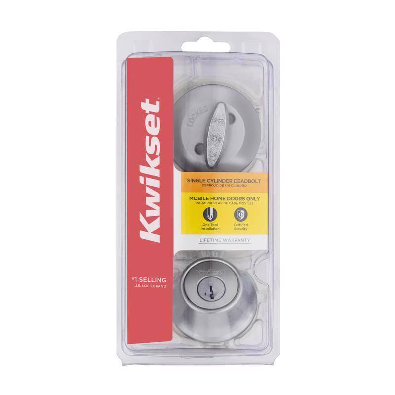 Kwikset "1 SELLING U.S. LOCK BRAND LOCKED SINGLE CYLINDER DEADBOLT CERROJO DE UN CLINDRO MOBILE HOME DOORS ONLY PARA PUERTAS DE CASA MOVILES One Tool Certified Installation Security LIFETIME WARRANTY