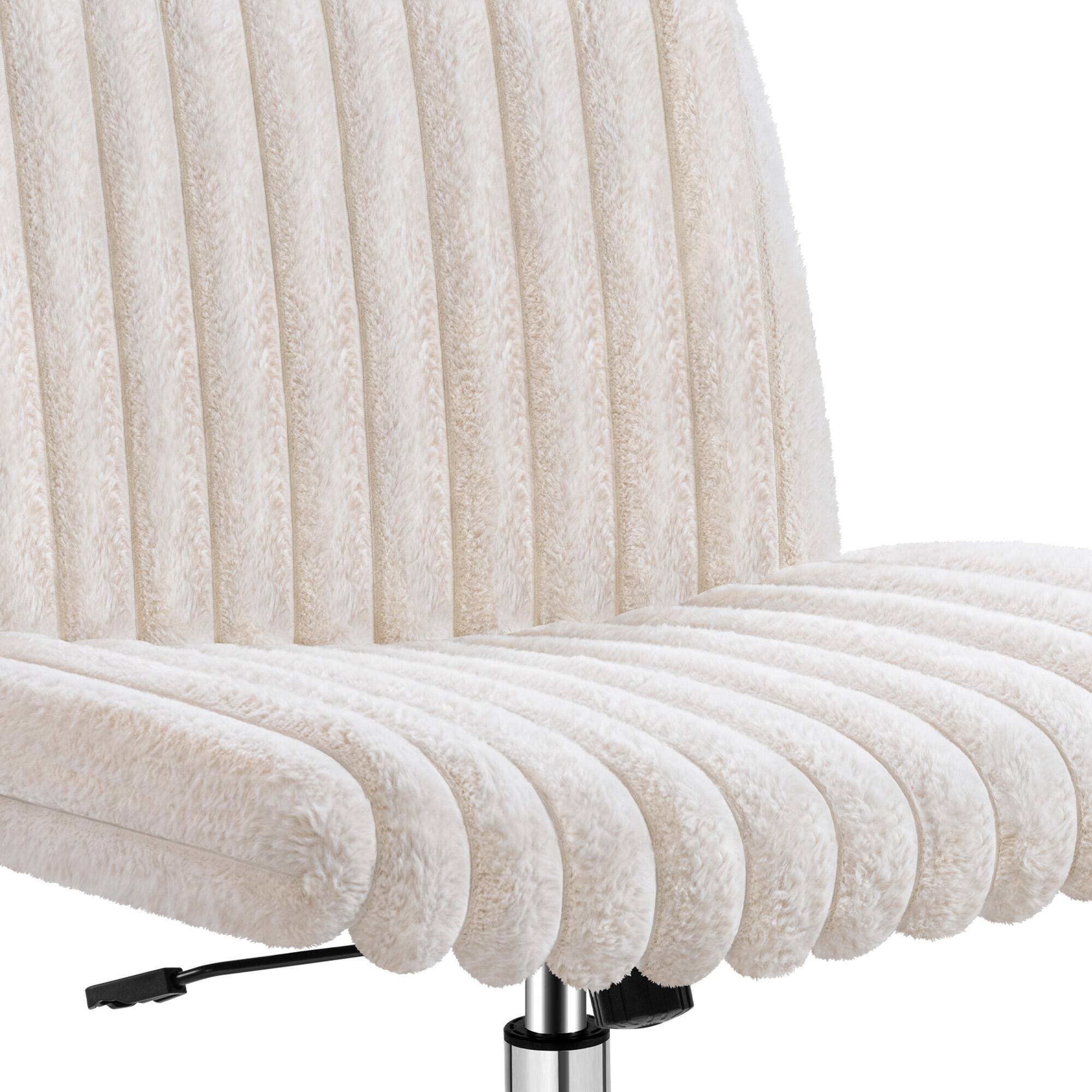 Alt View 6. KERDOM - Wider Seat Criss Cross Chair, Armless Ergonomic Office Chair No Wheels, Soft Velvet Vanity Makeup Chair For Home Bedroom - Beige.