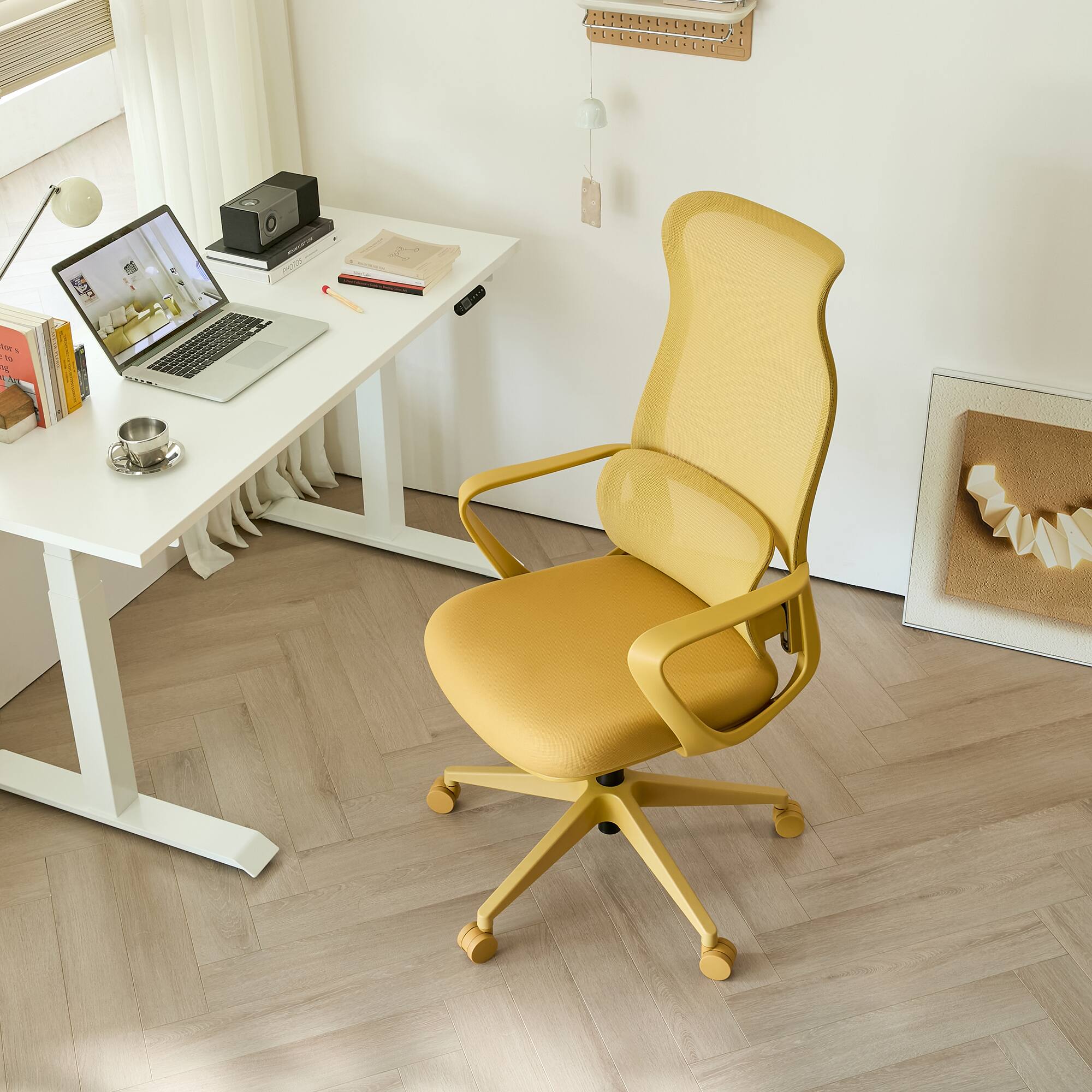 Angle. Anysun - Ergonomic Colorful High Back Mesh Computer Chair with Adjustable Lumbar Support, Molded Foam Seat, 350 lbs Capacity - Yellow.