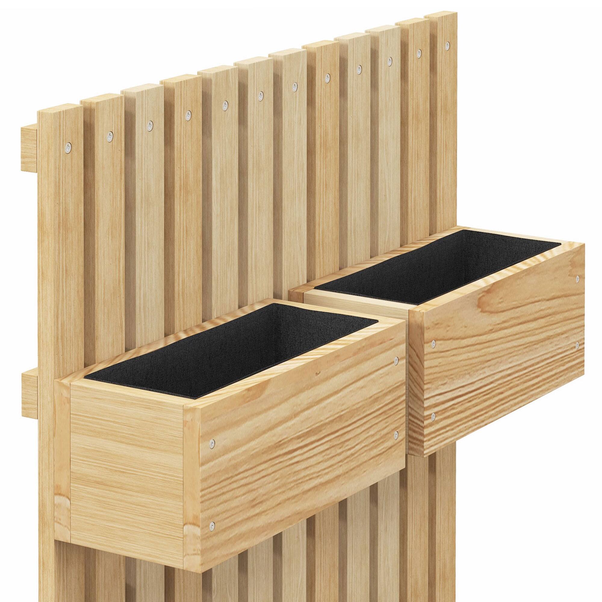 Alt View 7. Outsunny - 5 Box Raised Garden Bed with Trellis for Vine Flowers & Climbing Plants, 39" Tall Wall-Mounted Wood Planter Box Set - Natural Wood.