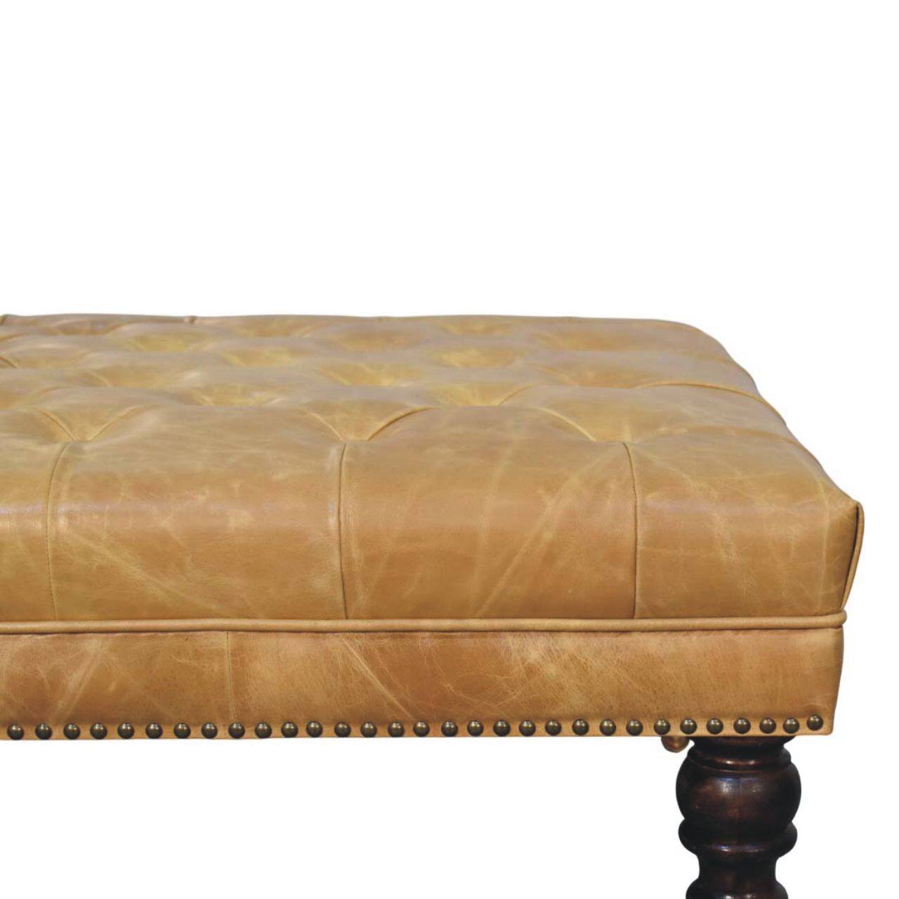 Back. Artisan Furniture - Artisan Furniture Solid Wood Tan Leather Upholstered Ottoman, Orange and Dark Brown - Orange and Brown.