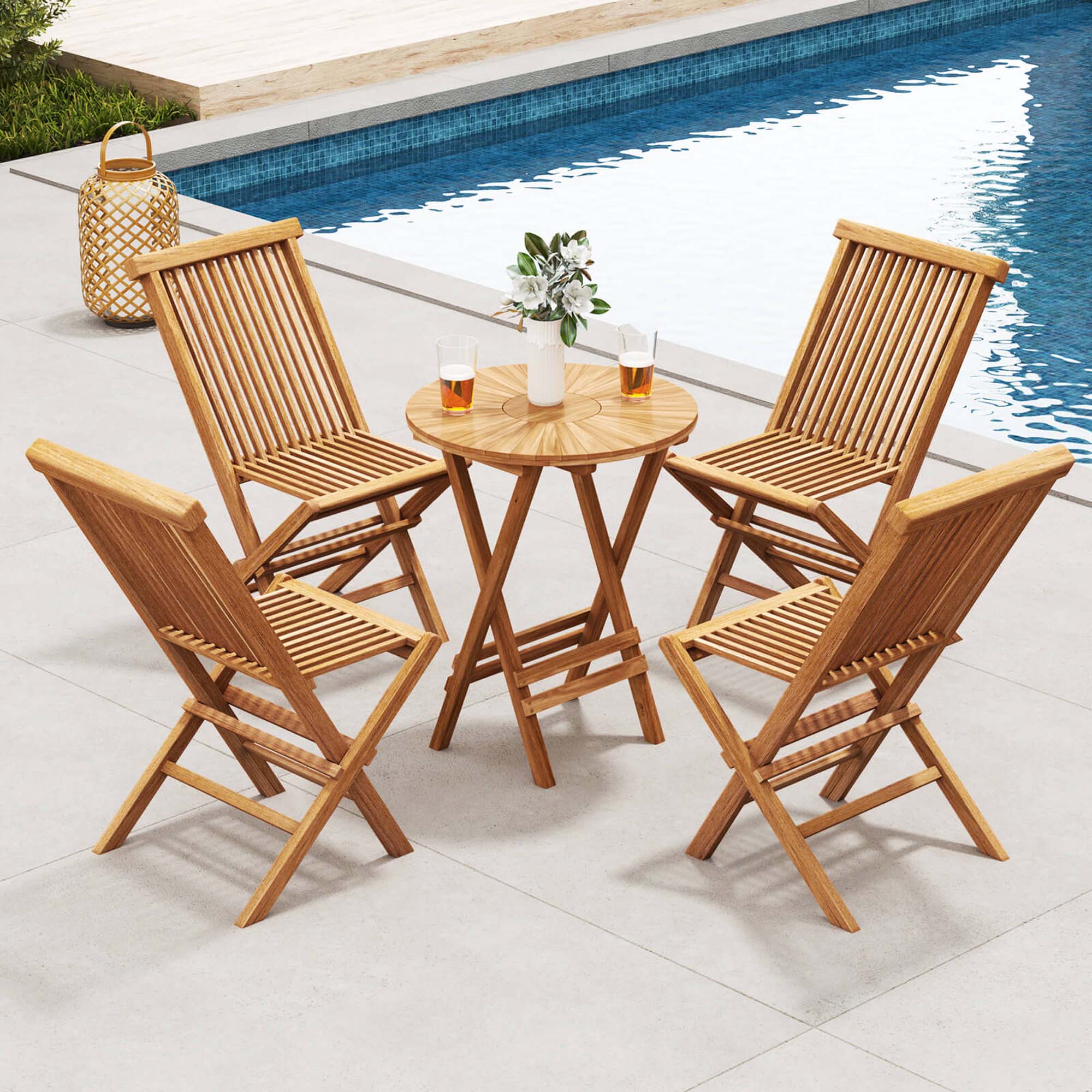 Alt View 4. Costway - Costway Patio Chairs Set of 2 with Slatted Seat & Backrest No Assembly Needed for Poolside - Beige.