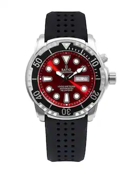 RATIO - FreeDiver Version 02 Helium Safe 1000M Sapphire Automatic Red Dial 1068HA90-34VA-RED-V02 Men's Watch - black and red