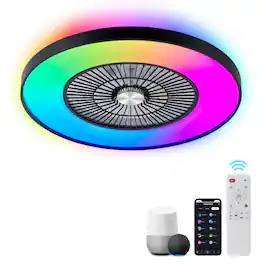 Domanki - 24" Low Profile Ceiling Fan with RGB Lights and Remote/APP/Voice Control, Enclosed Flush Mount Ceiling Fan for Bedroom - Black