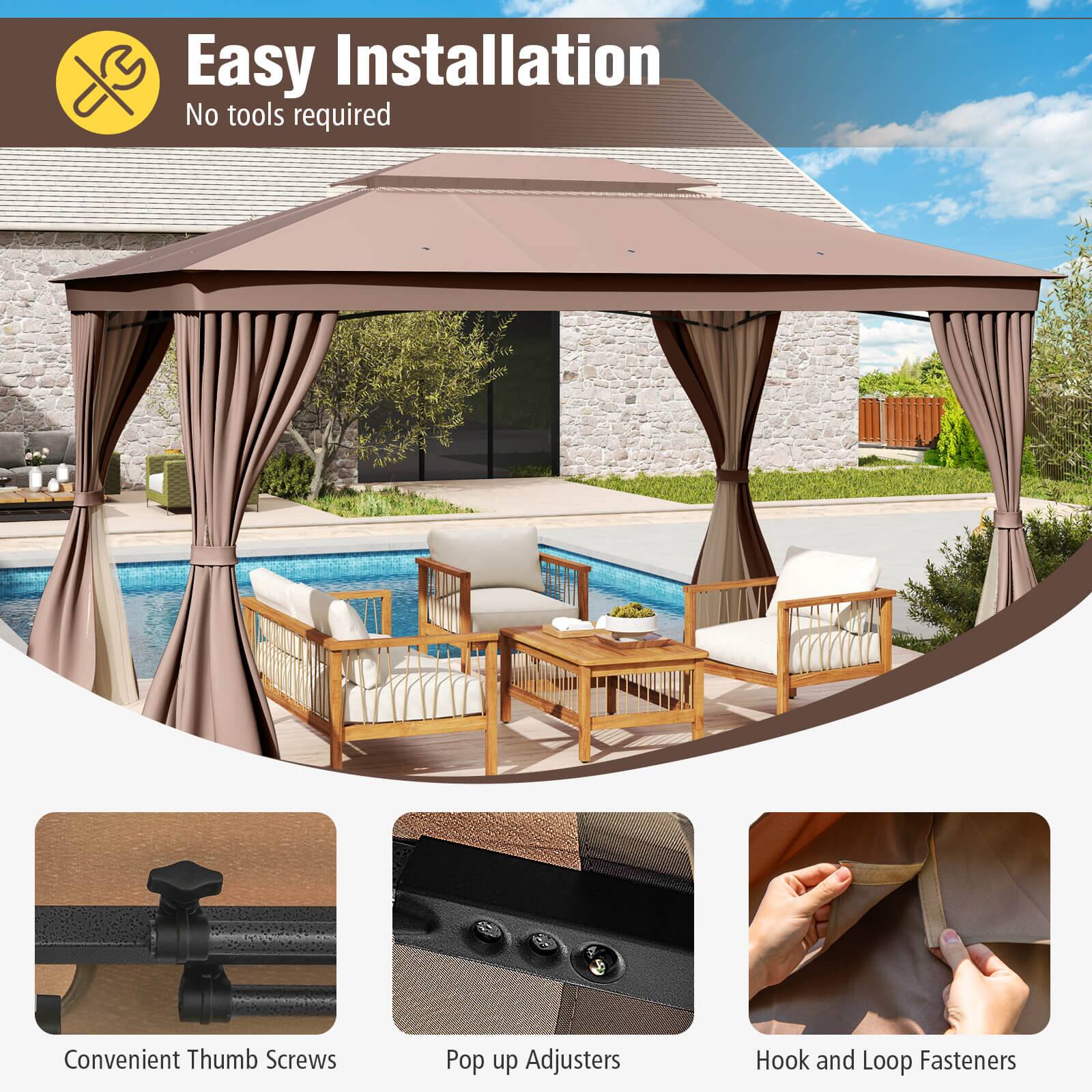 Easy Installation  
No tools required  

Convenient Thumb Screws  
Pop up Adjusters  
Hook and Loop Fasteners