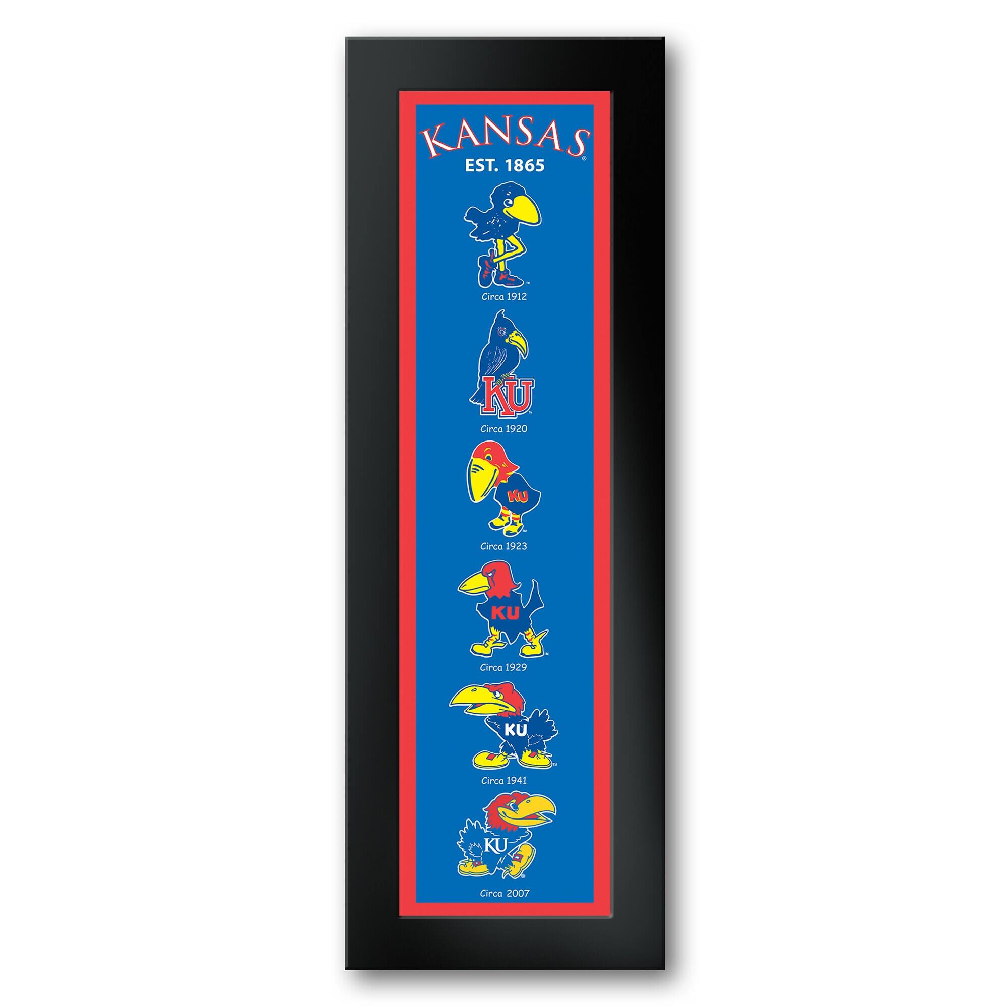 Sporticulture - Kansas Jayhawks Framed 12" x 36" Logo Heritage Art Print - Multicolor