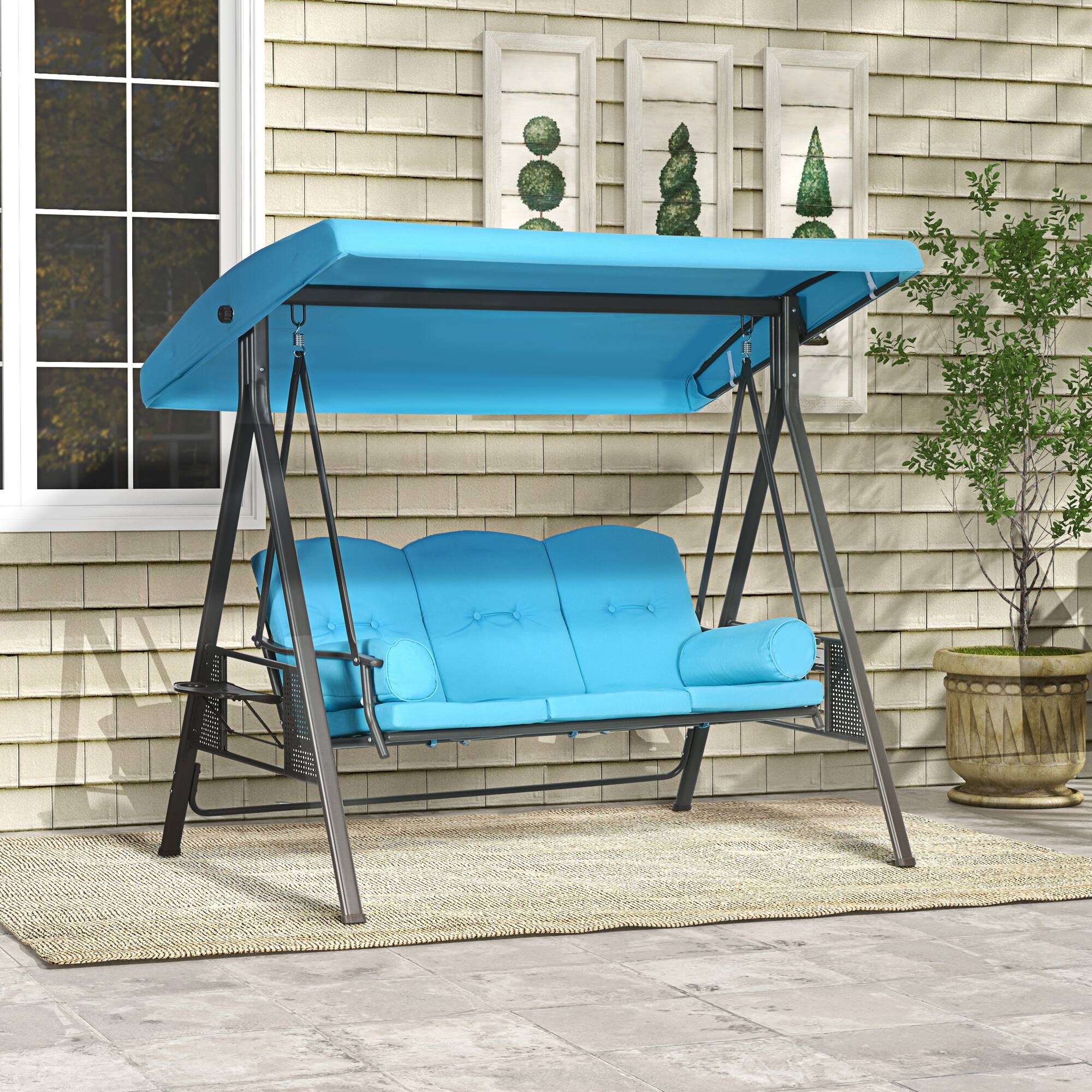 Angle. Outsunny - Outsunny 3-Seat Patio Swing Chair Outdoor Porch Swing Glider with Adjustable Canopy.
