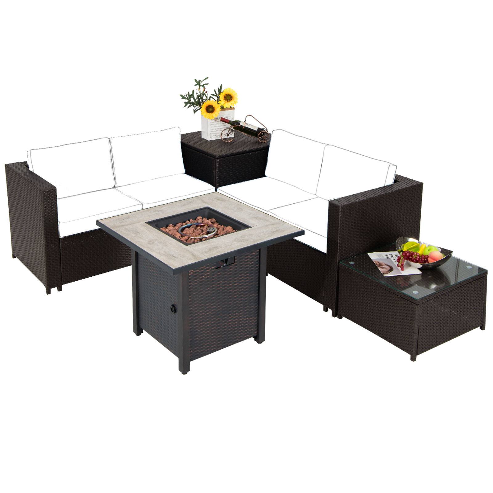 Alt View 9. Gymax - Gymax 5PCS Patio Furniture Set w/30 Inches Gas Fire Pit Table Cushions Storage Box - Multicolor.