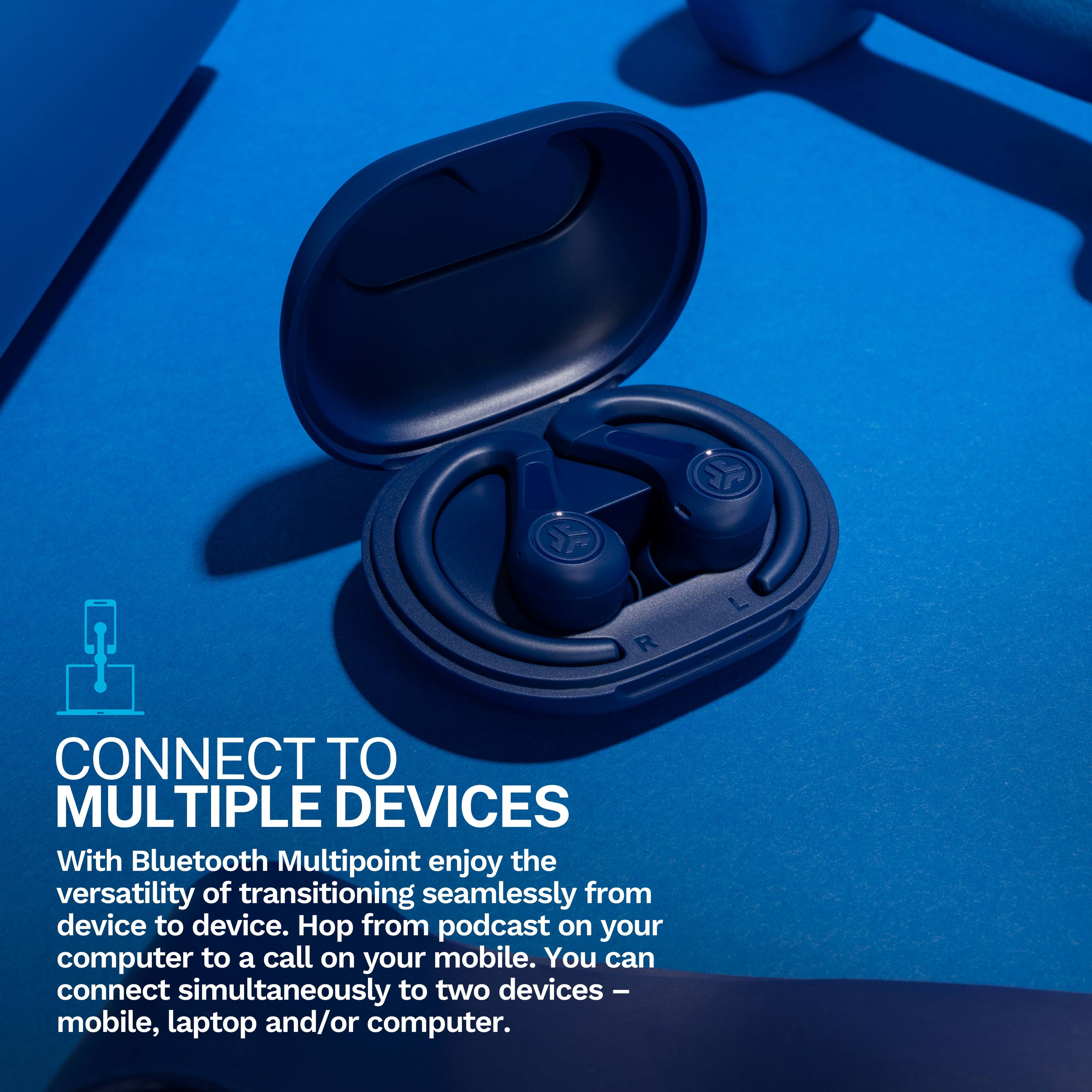 CONNECT TO MULTIPLE DEVICES

With Bluetooth Multipoint enjoy the versatility of transitioning seamlessly from device to device. Hop from podcast on your computer to a call on your mobile. You can connect simultaneously to two devices - mobile, laptop and/or computer.