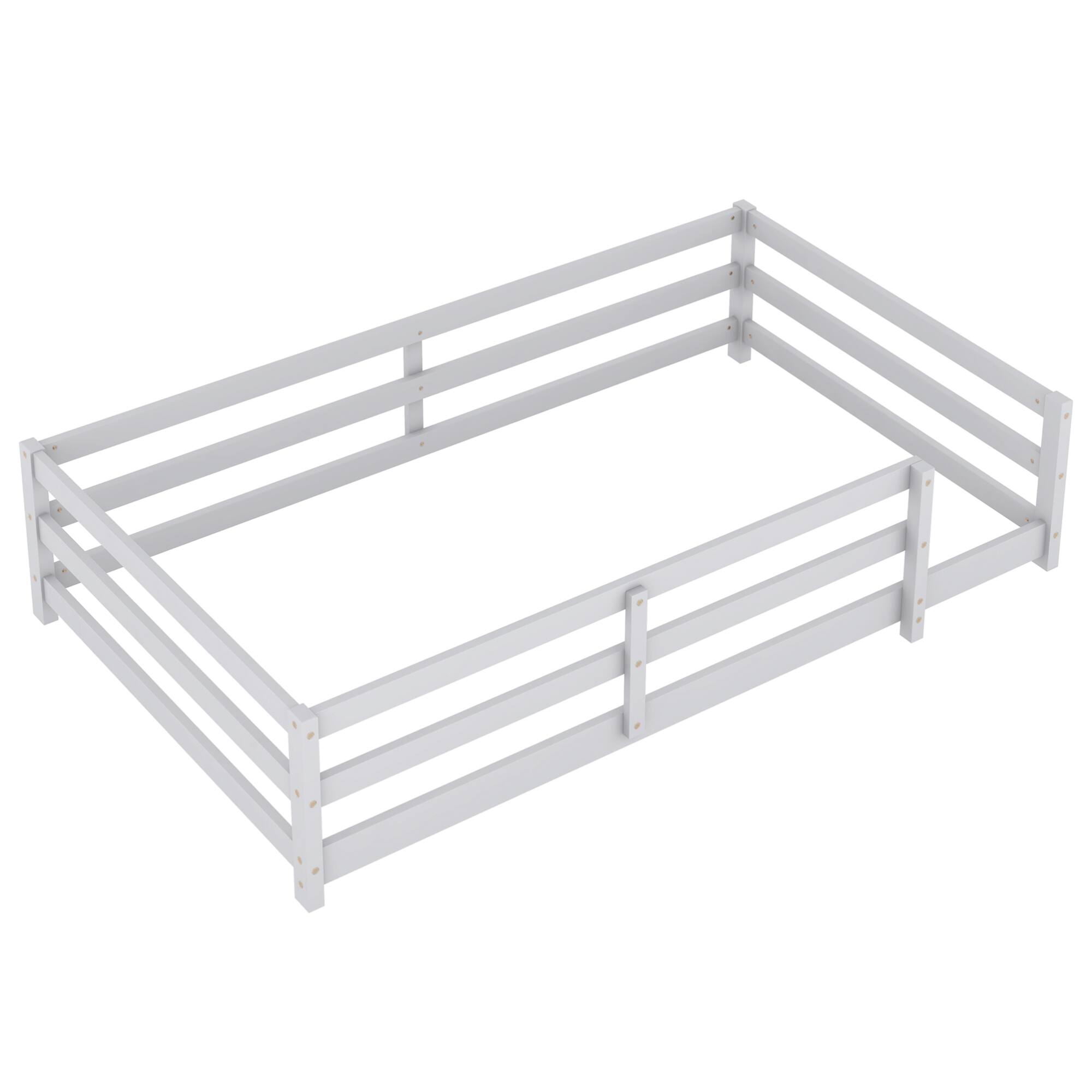 Alt View 8. GOODSILO - Twin Size Floor Bed for Kids with Safety Fence, Sturdy Wooden Montessori Style Bed Frame for Boys and Girls - Grey.