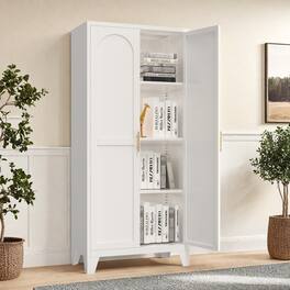 Aukfa - 61" 2-Door Metal Storage Cabinet - Adjustable Shelves, for Bedroom, Living Room, Home Office - White