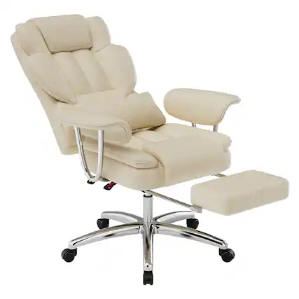 Front. Ecooso - Office Chair, Executive Office Chair with Footrest, Leather Computer Chair, Ergonomic Reclining Chair High Back - Beige.