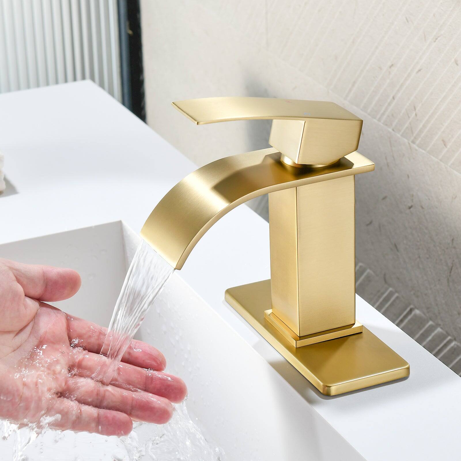 Alt View 4. Boyel Living - Brushed Gold Faucet SUS304 Waterfall Spout cUPC Cartridge 60cm Supply Line Pop Up Drain - Brushed Gold.