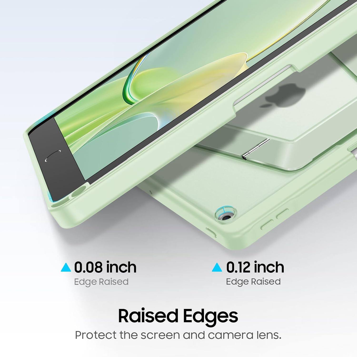 0.08 inch Edge Raised  
0.12 inch Edge Raised  
Raised Edges Protect the screen and camera lens.