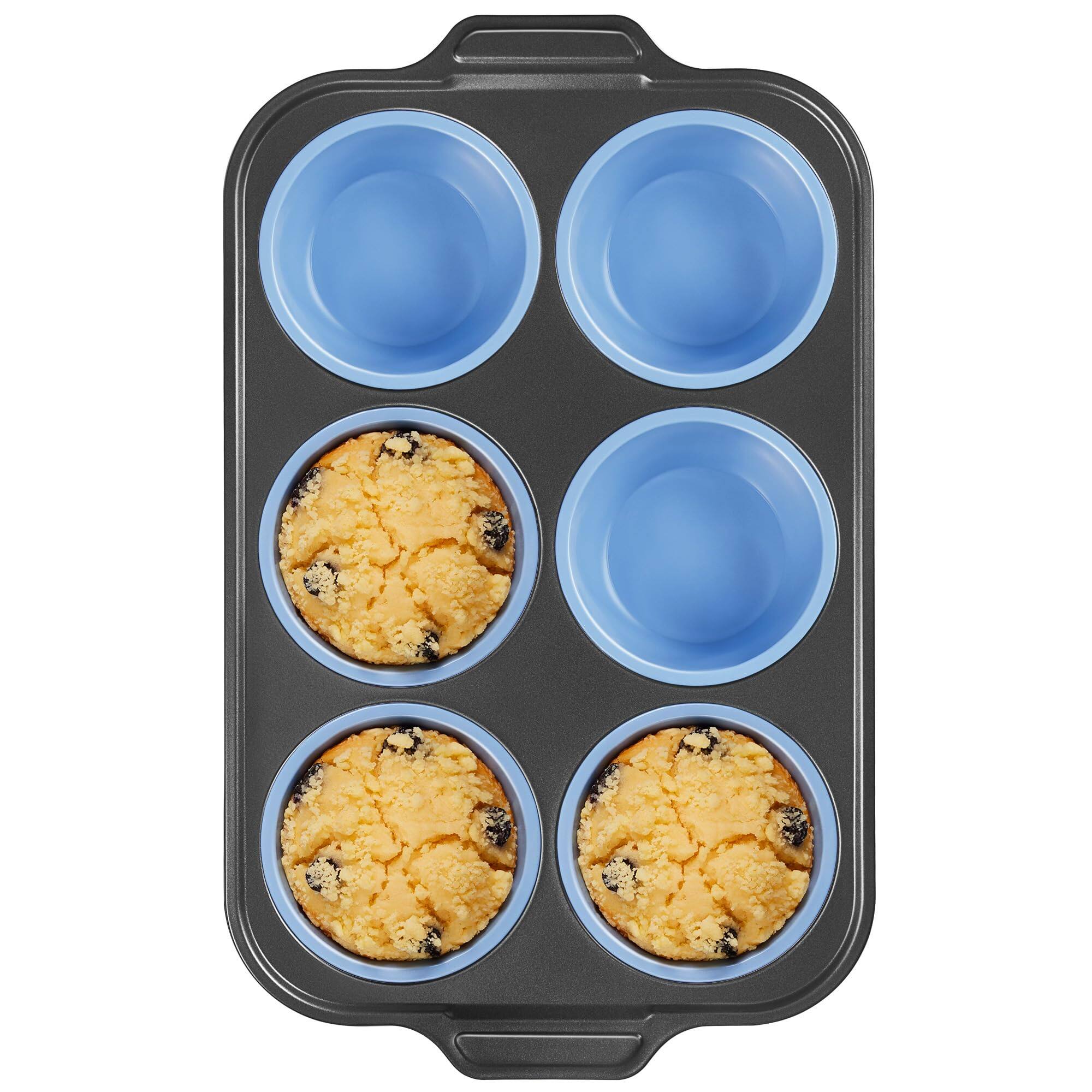 Front. PARKER SLATER - Silicone Muffin Pans For Baking With Metal Frame Egg Bite Molds Cupcake Regular Size Tins Easy To Pop Nonstick Non Ba....