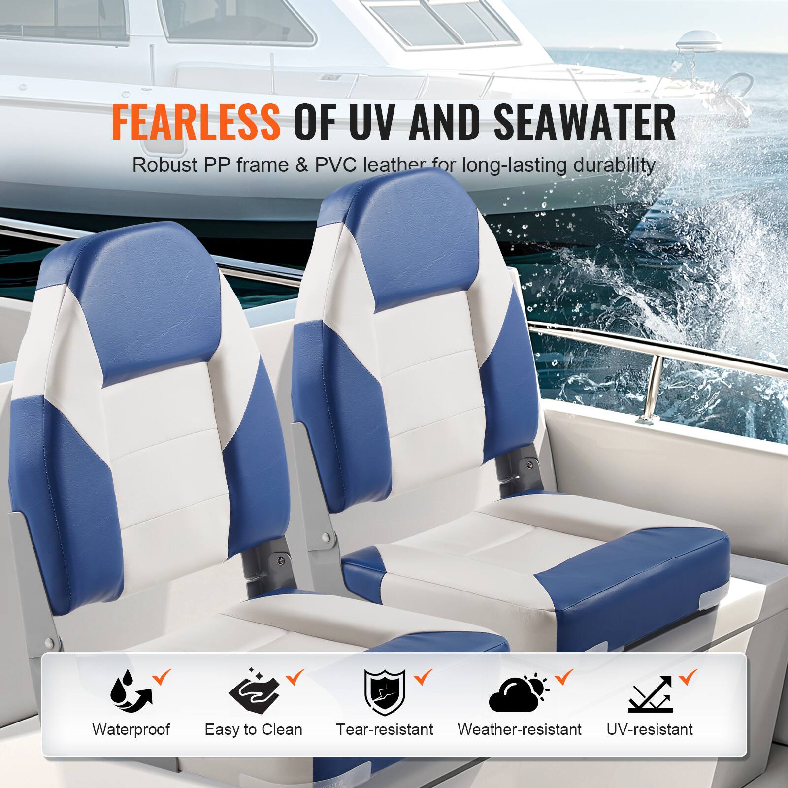 FEARLESS OF UV AND SEAWATER
Robust PP frame & PVC leather for long-lasting durability
Waterproof
Easy to Clean
Tear-resistant
Weather-resistant
UV-resistant