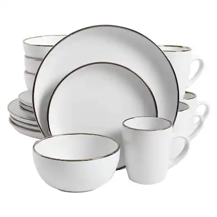 Front. Gibson - Gibson Home Rockaway Round Stoneware Dinnerware Set, Service for 4, Matte White - White.