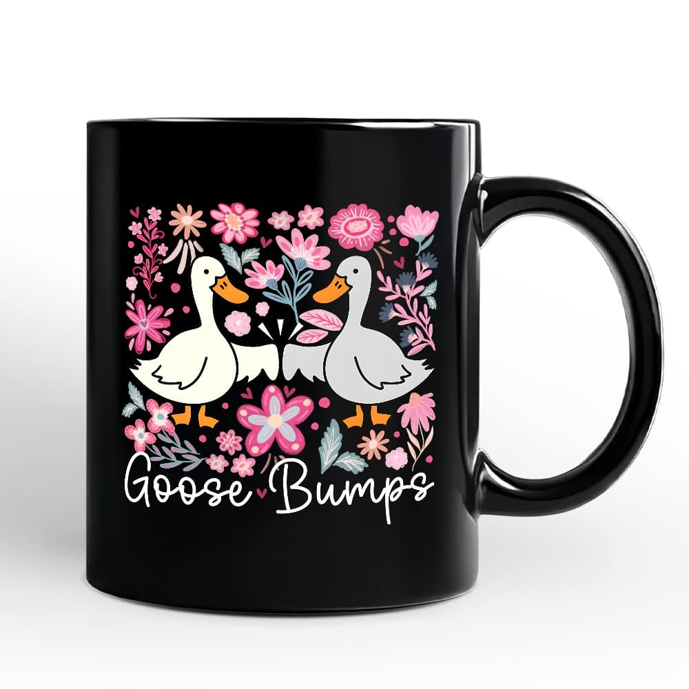 OrnamentallyYou - Funny Goose Bumps Floral Mug, Sarcastic Goose Gift - Black