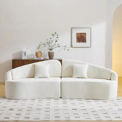 Front. Anysun - Curved 4-Seat Compressed Chenille Sofa - Long-Lasting Support, Removable Backrest, Retro Style for Small Spaces - White.
