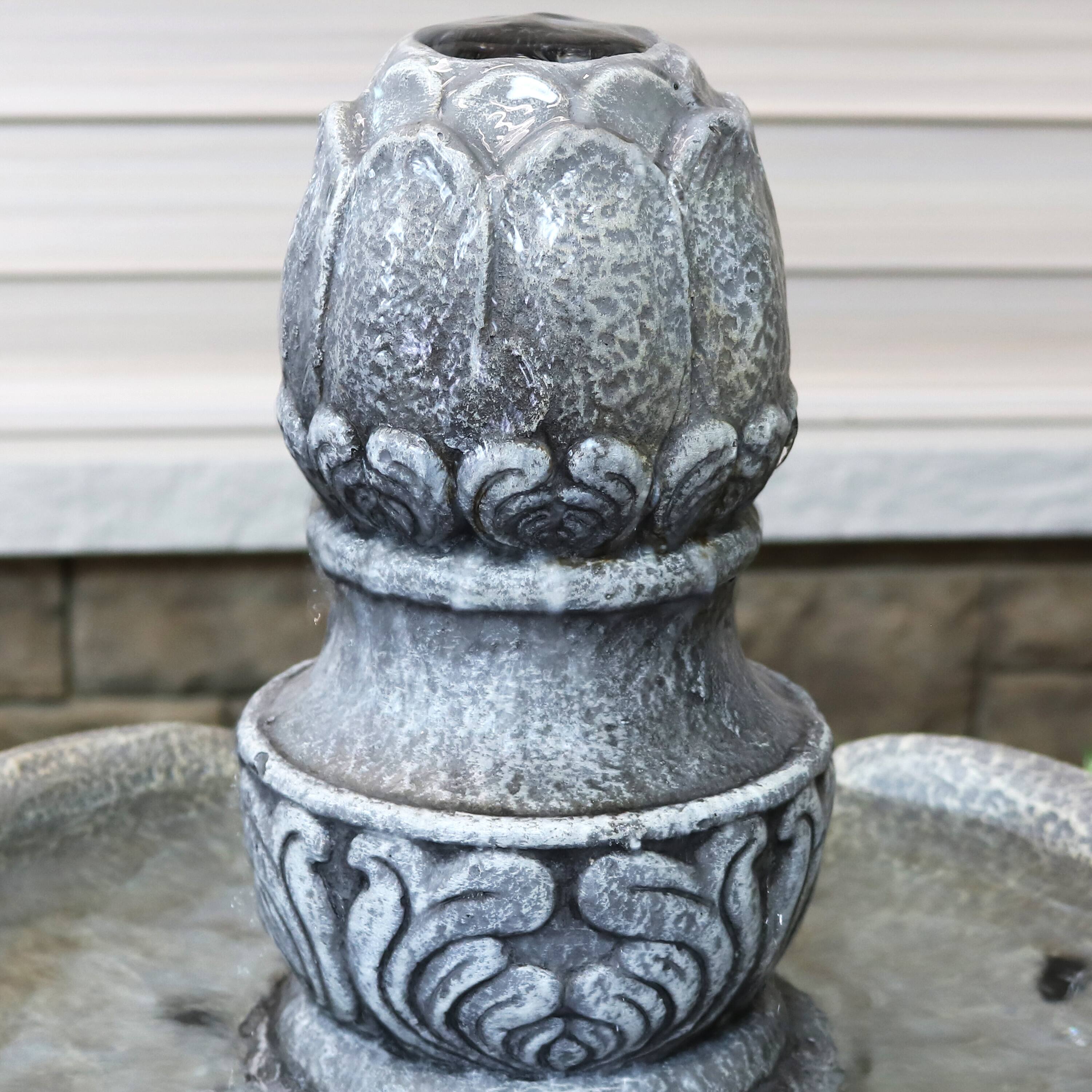 Alt View 7. Sunnydaze - French Garden Reinforced Concrete Outdoor 2-Tier Water Fountain - Light Grey.