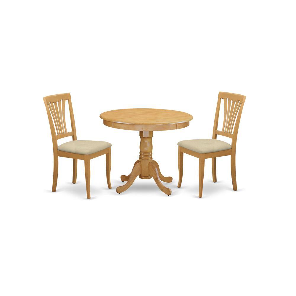 Back. East West Furniture - ANAV3-OAK-C 3 Pc Dining room set - Kitchen dinette Table and 2 Kitchen Dining Chairs - Oak.