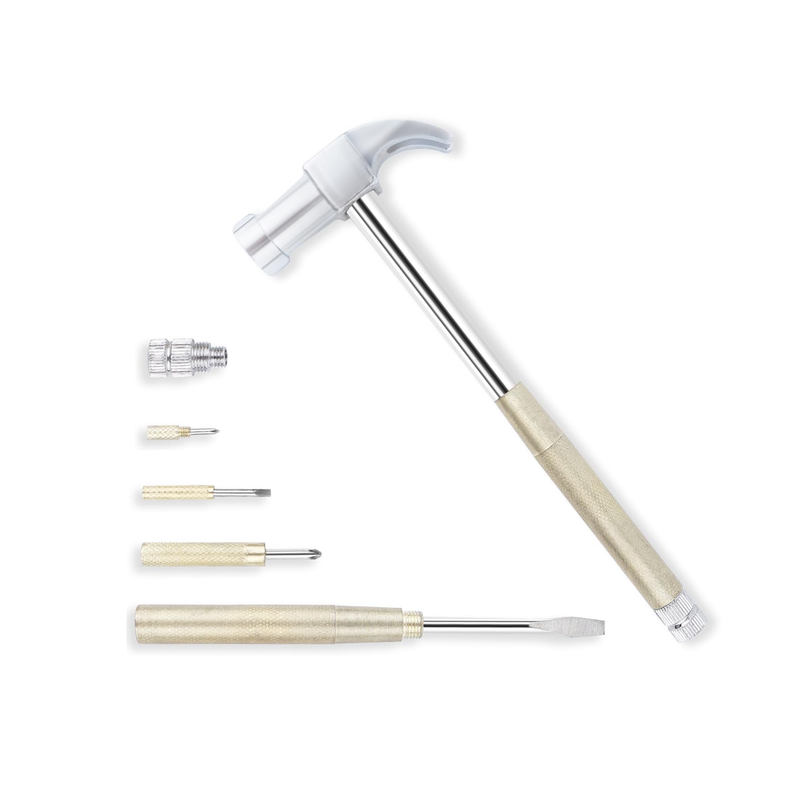 Front. Dapper Styles - 6-in-1 Metal Hammer & Multi-tool Set With Nesting And Flat Head Phillips Non-slip Handle Slotted Gift For - Silvery-yellow.