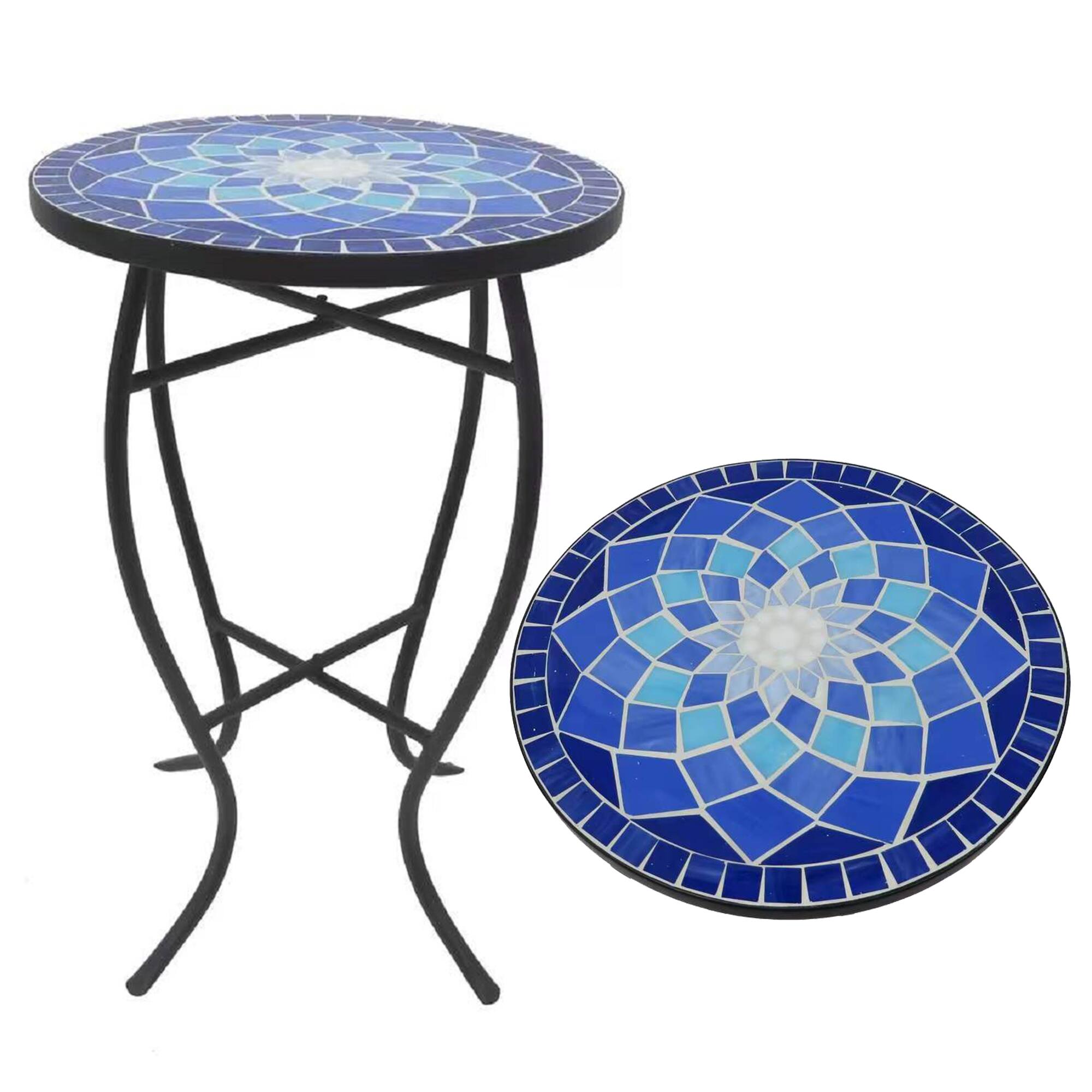 Alt View 1. Jiallo - Mosaic Art Collection Blue Rose Accent Table - Red.