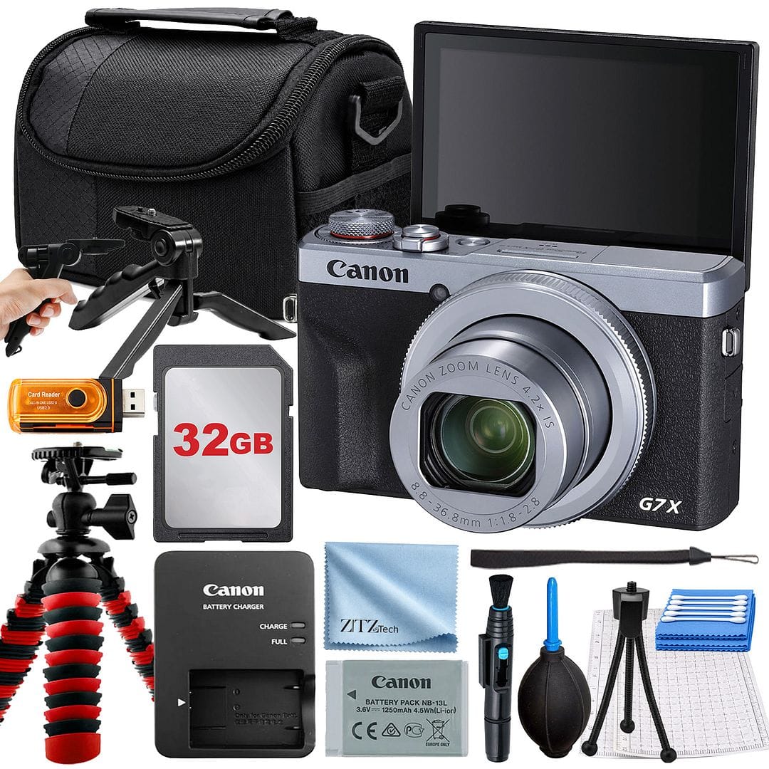 Canon - PowerShot G7 X Mark III Camera with 32GB Card + Case + Tripod + ZeeTech Basic - Silver