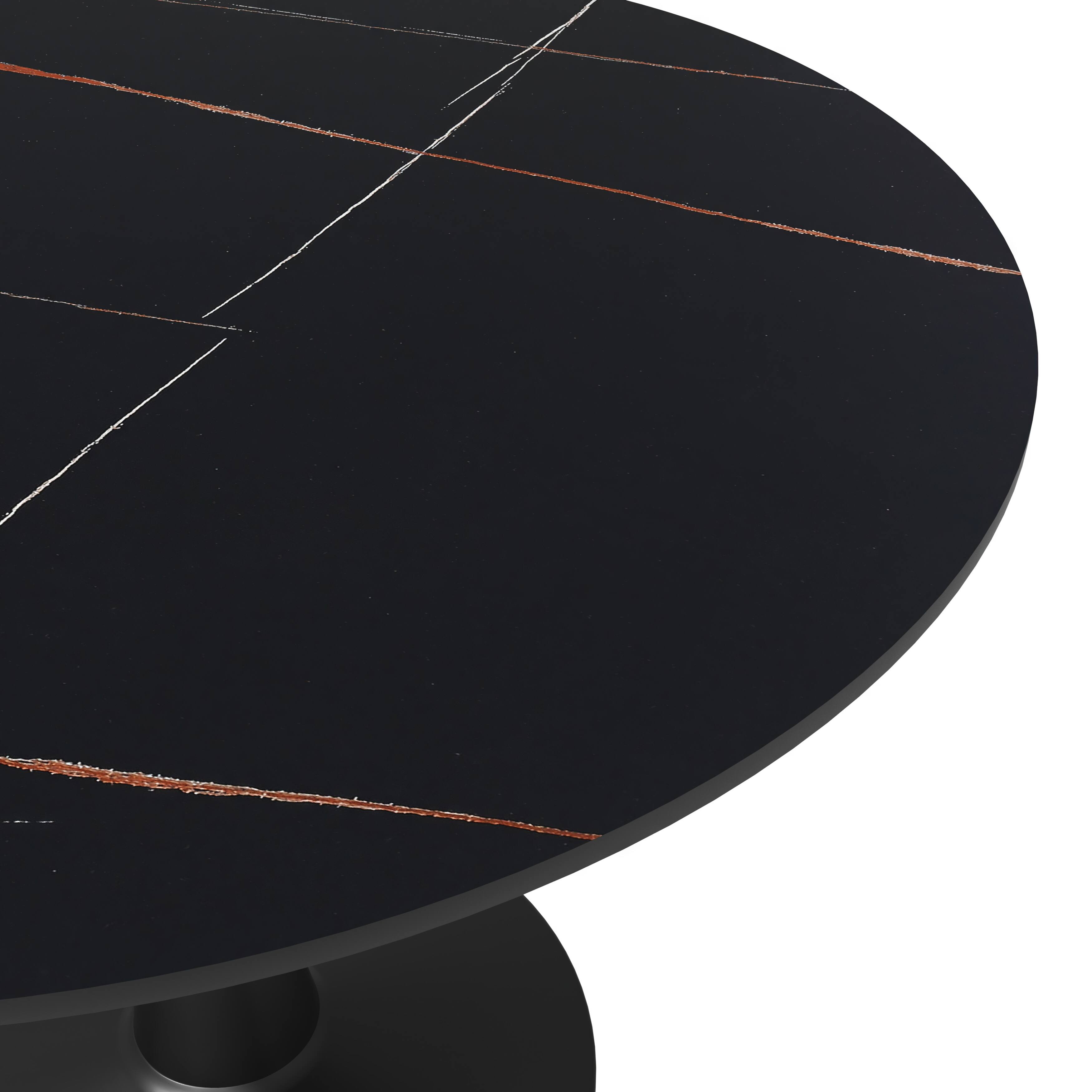 Alt View 5. LeisureMod - Bristol 40" Minimalist Round Pedestal Dining Table - Space-Saving Kitchen Table with Powder-Coated Steel Base - Stone - Black.